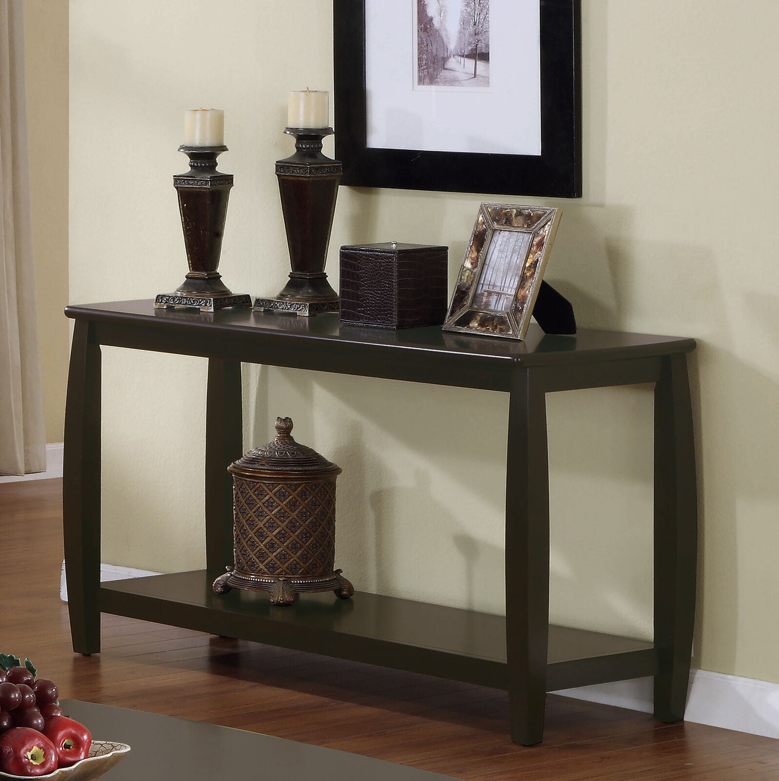 Marina Occasional Rectangular Sofa Couch Accent Table With Bottom Shelf Espresso