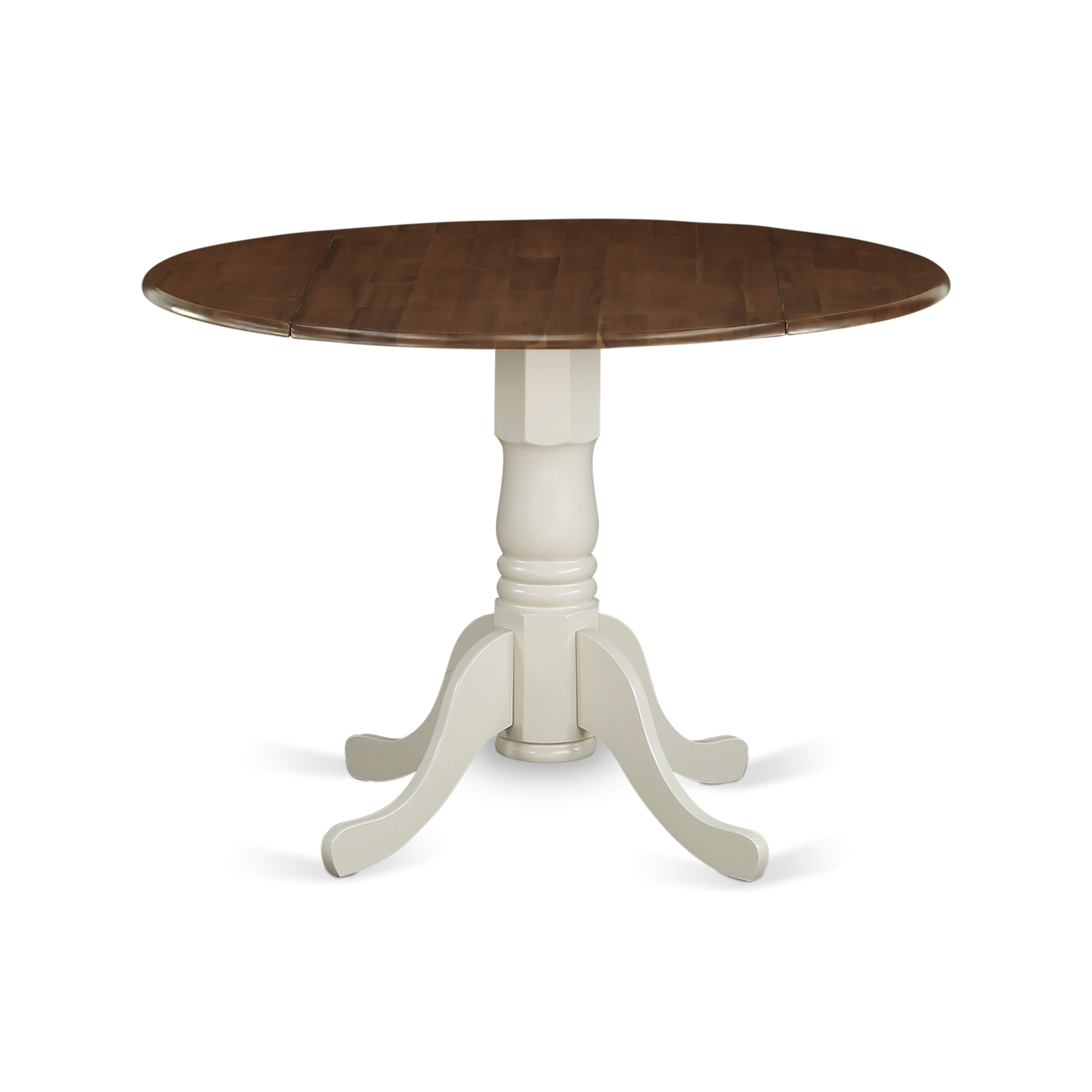 Dublin 42" Dropleaf Round Pedestal Dining Table in Walnut & Linen White