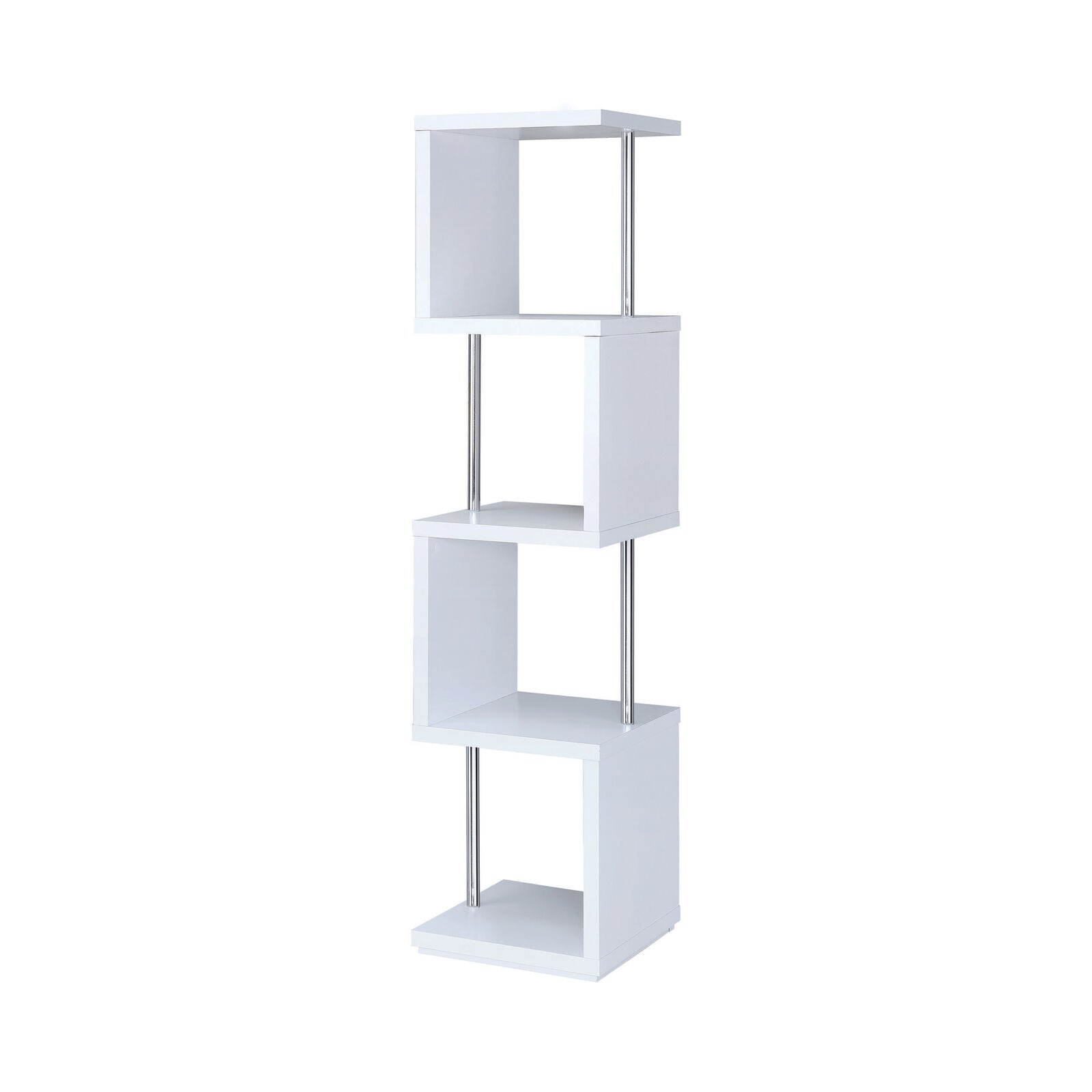 Geometric 4- Shelf Asymmetrical Bookcase White And Chrome