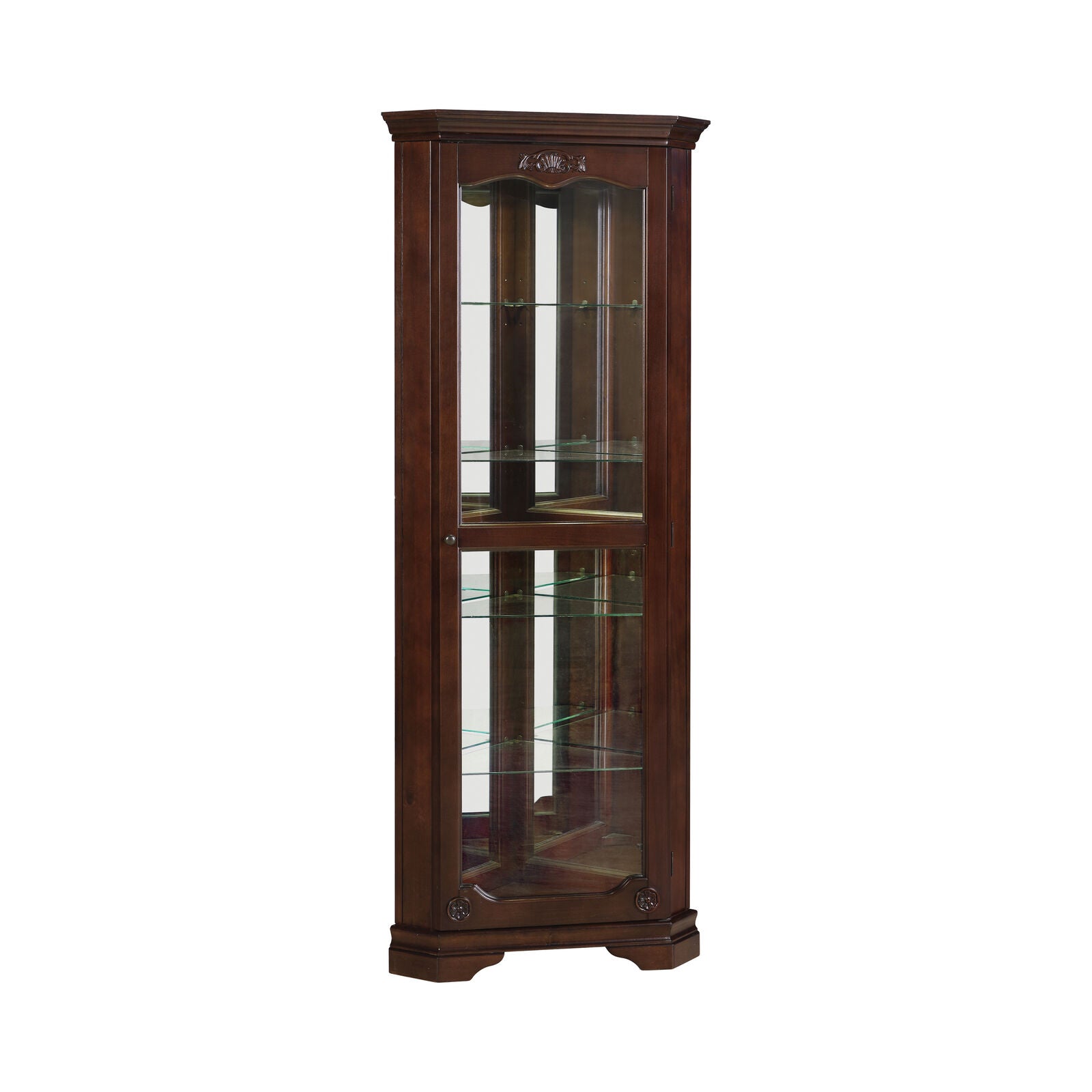 Transitional 5-Shelf Corner Curio Cabinet Golden Brown Adjustable Shelves
