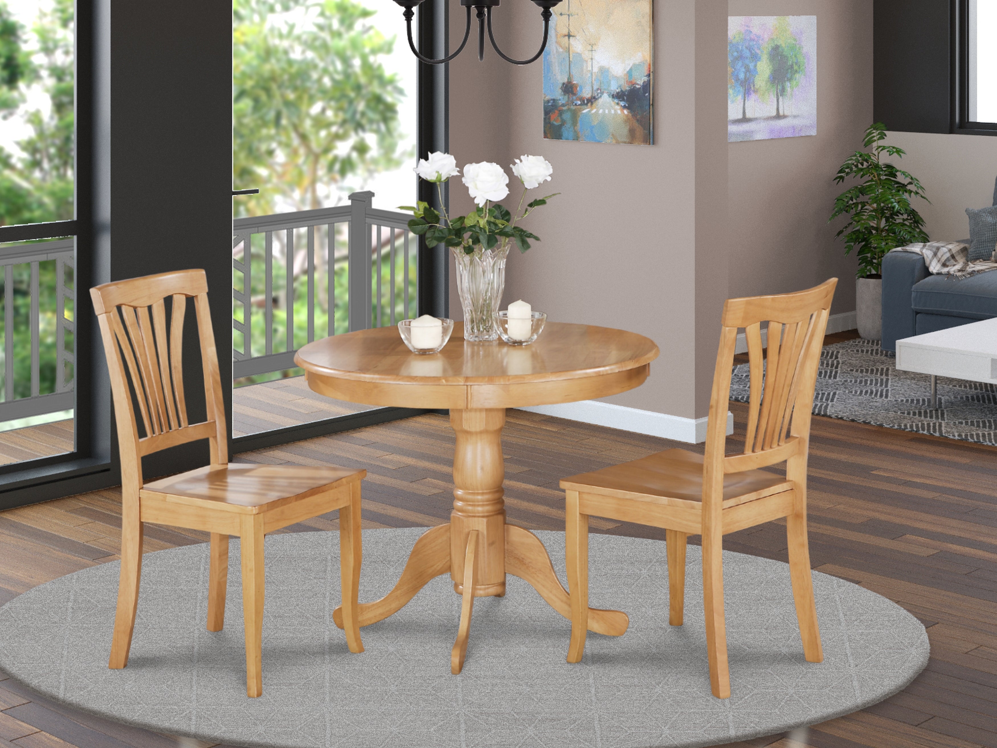 ANAV3-OAK-W 3 Pc Kitchen Table-small Table and 2 Kitchen Chairs