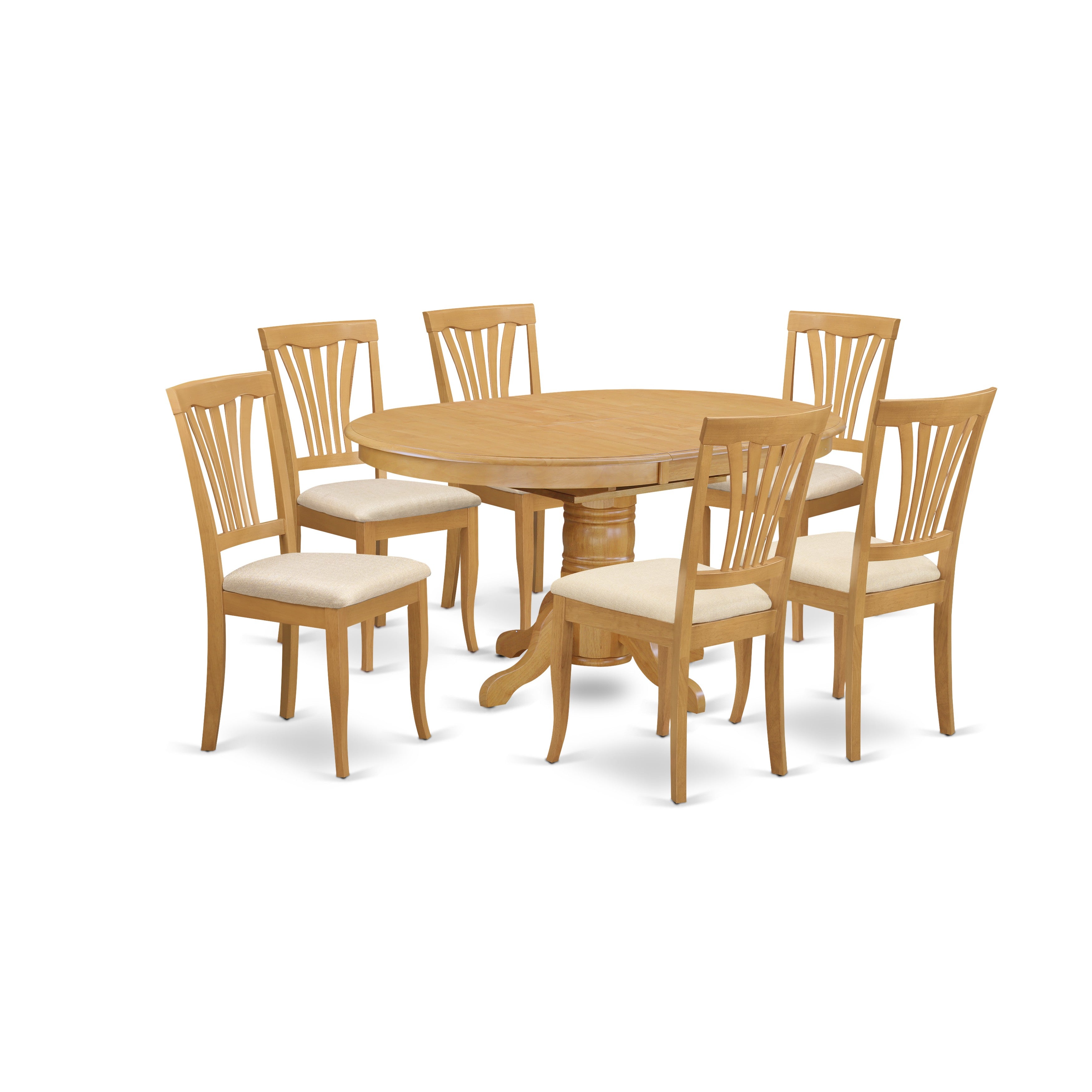 AVON7-OAK-C 7 Pc Dining room set-Oval dinette Table with Leaf and 6 Dining Chairs in Oak