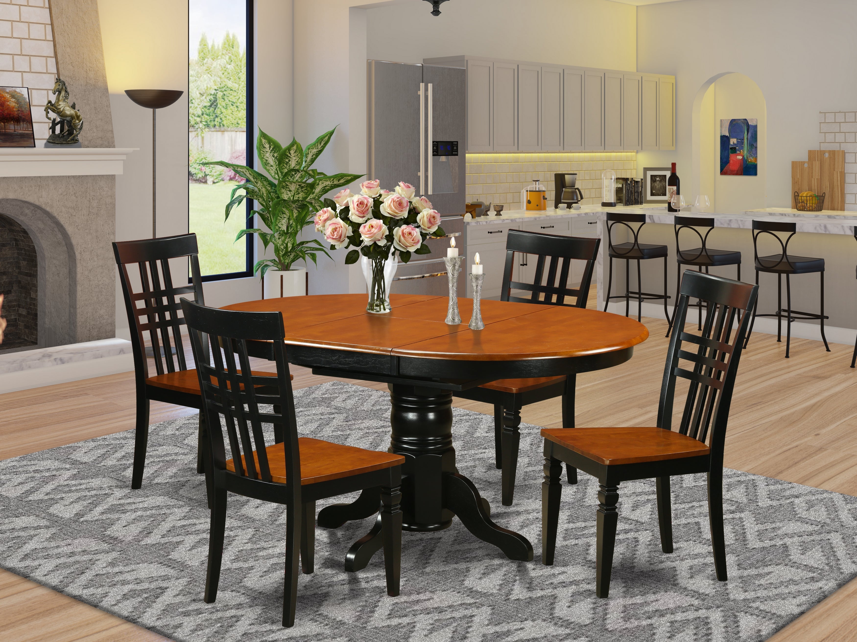 AVLG5-BCH-W 5 Pc Dinette Table with Leaf and 4 Faux Leather Seat Chairs in Black and Cherry.