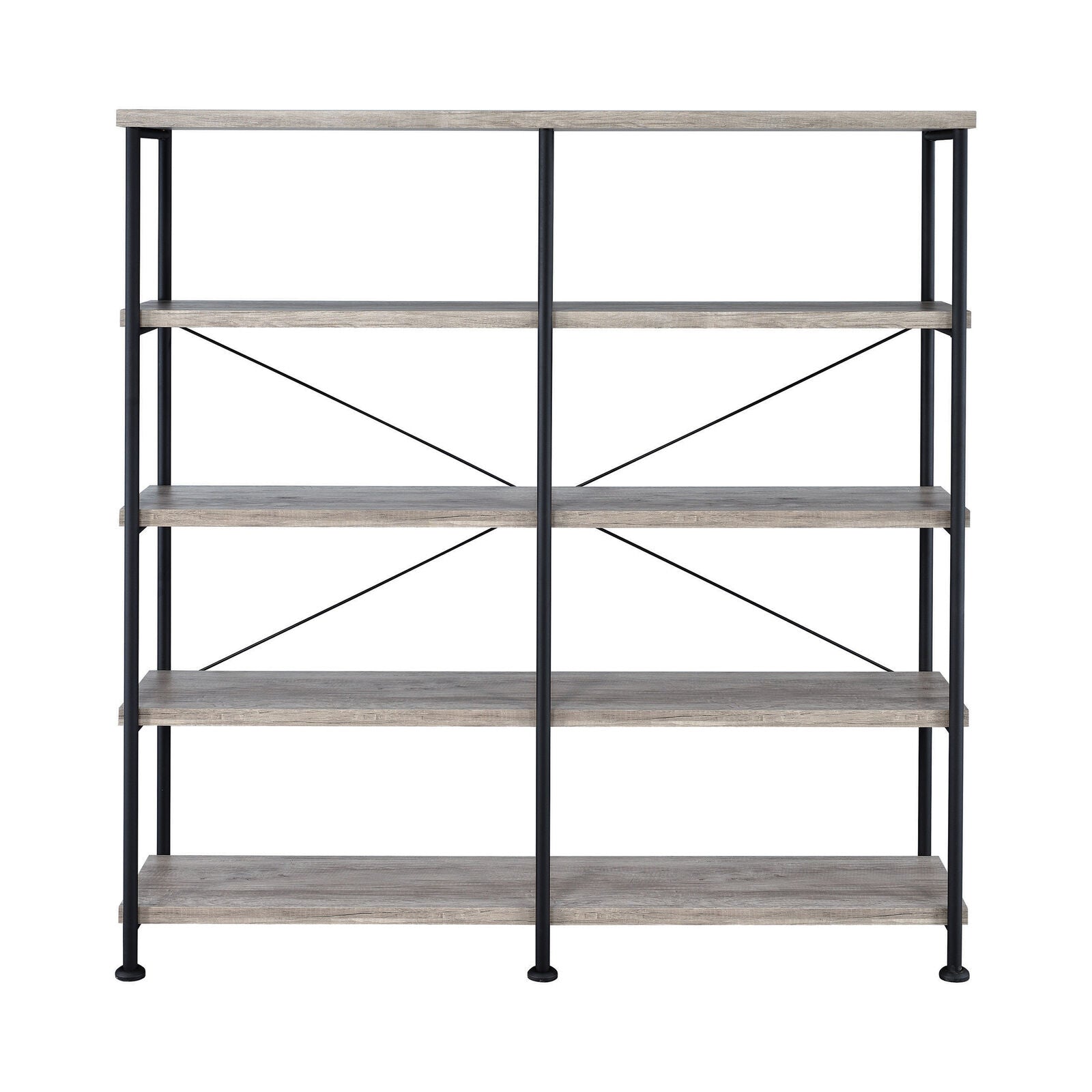 Analiese Wood And Metal Industrial 4-Shelf Open Bookcase Shelf Grey Driftwood