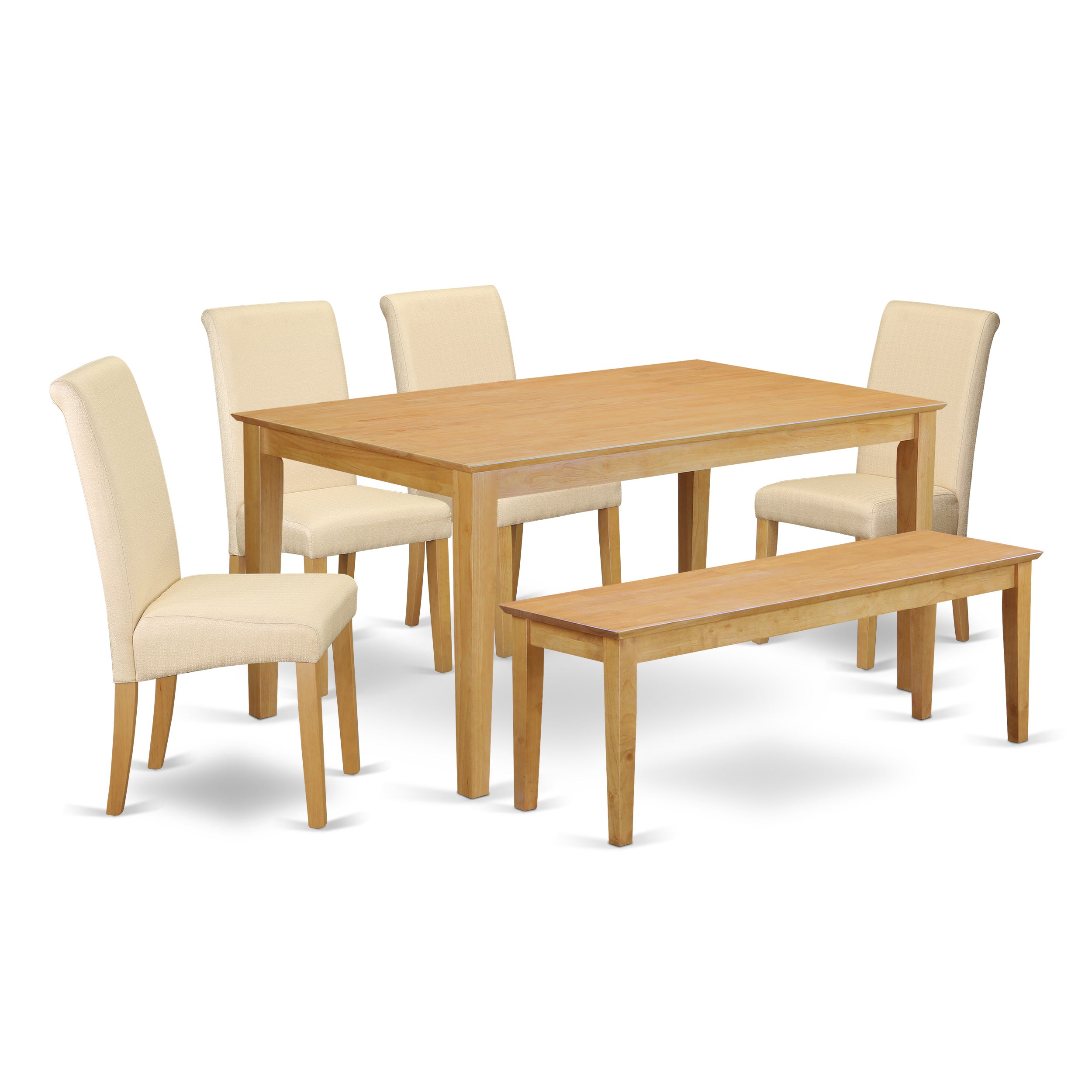 CABA6-OAK-02 6Pc Dining Room table with linen beige fabric Parson chairs plus one bench