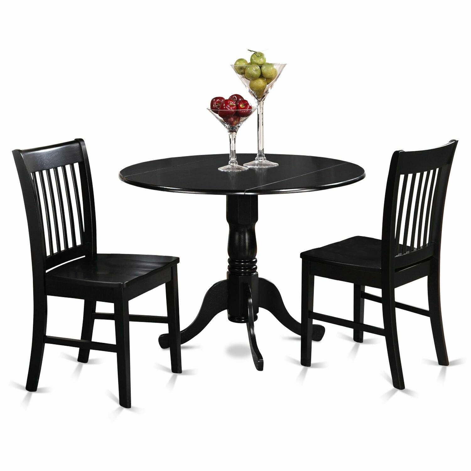 Dublin Black 3 Piece 42" Drop Leaf Dining Table Set with Wooden Seat Chairs