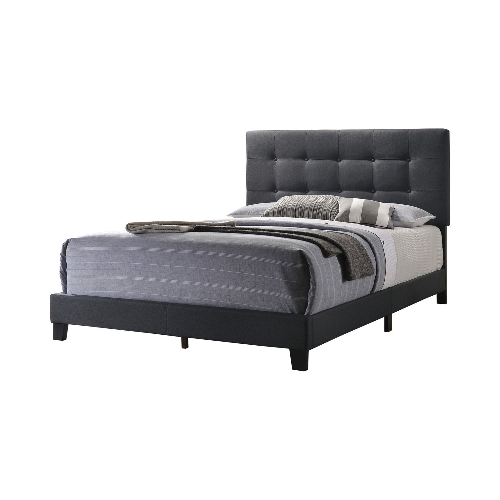 Platform Upholstered Gray Tufted Fabric Bed Frame Headboard King Queen Full Twin