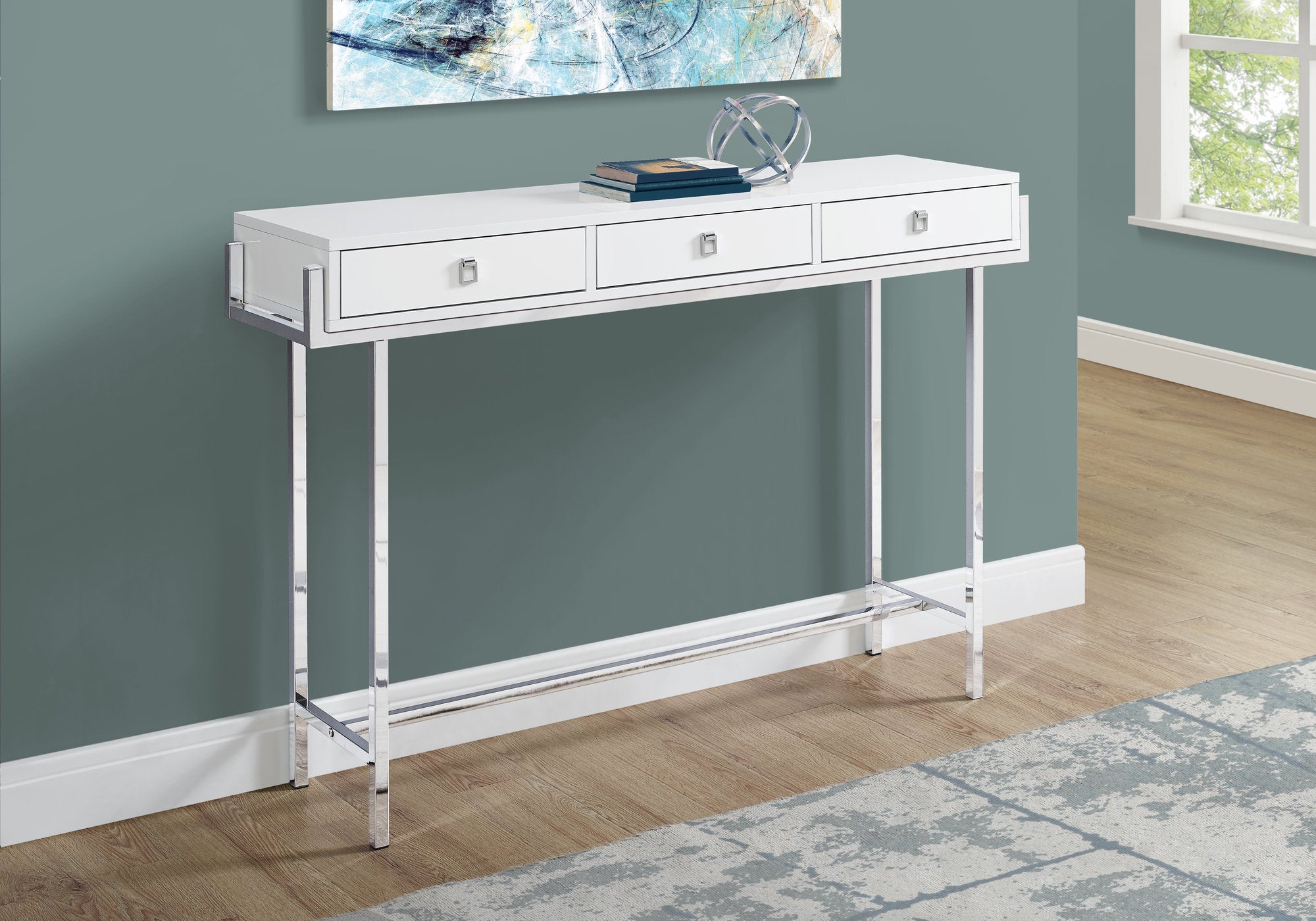 Modern Narrow Accent Sofa Console Table in Glossy White