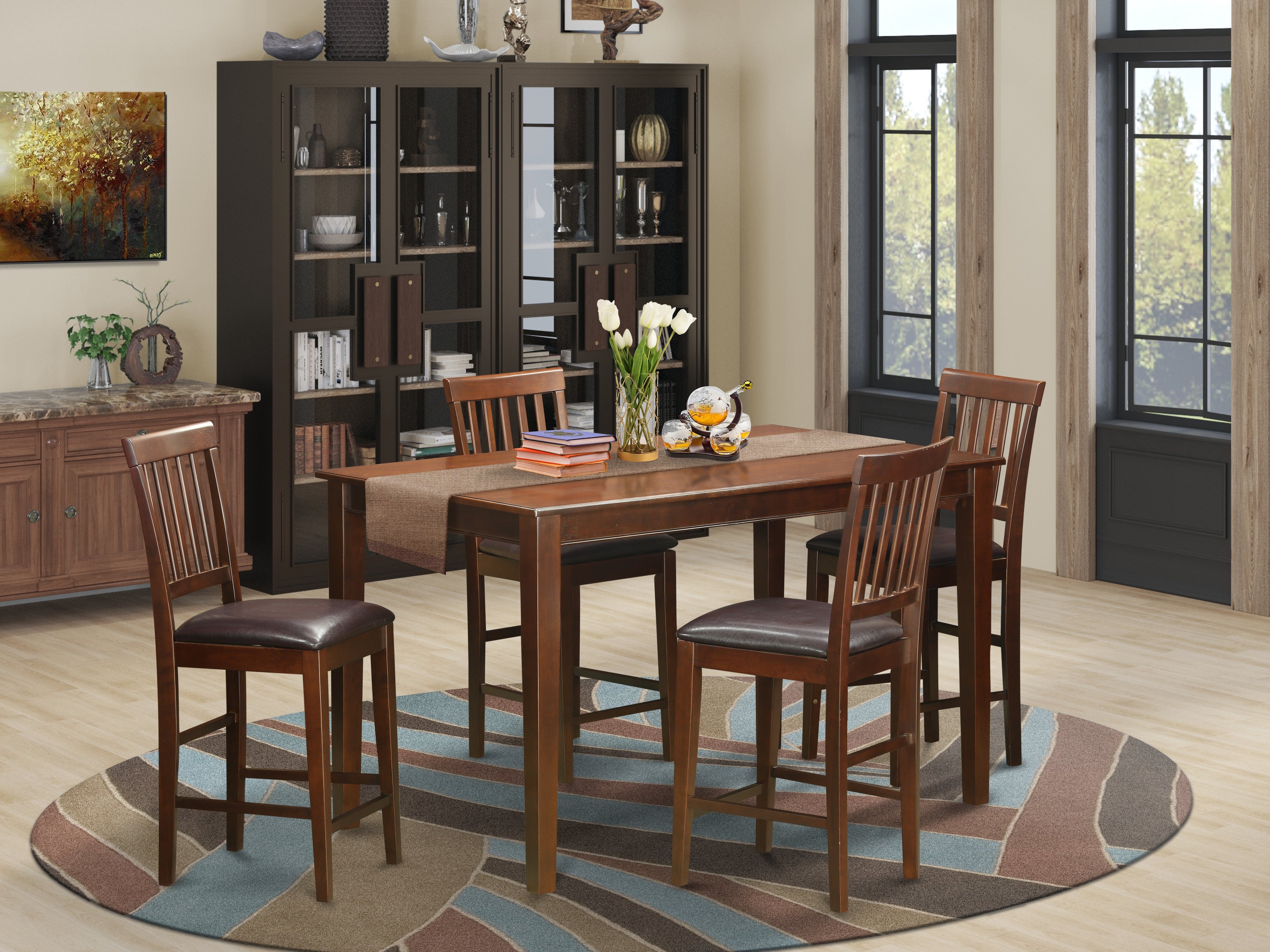 DUVN5H-MAH-LC 5 Pc Counter height Table set- pub Table and 4 bar stools.