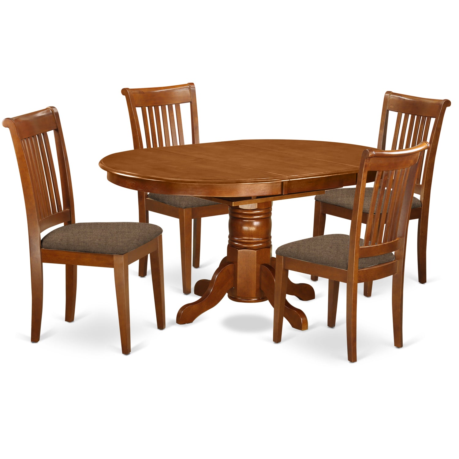 AVPO5-SBR-C 5 Pc set Avon with Leaf and 4 Cushiad Chairs in Saddle Brown