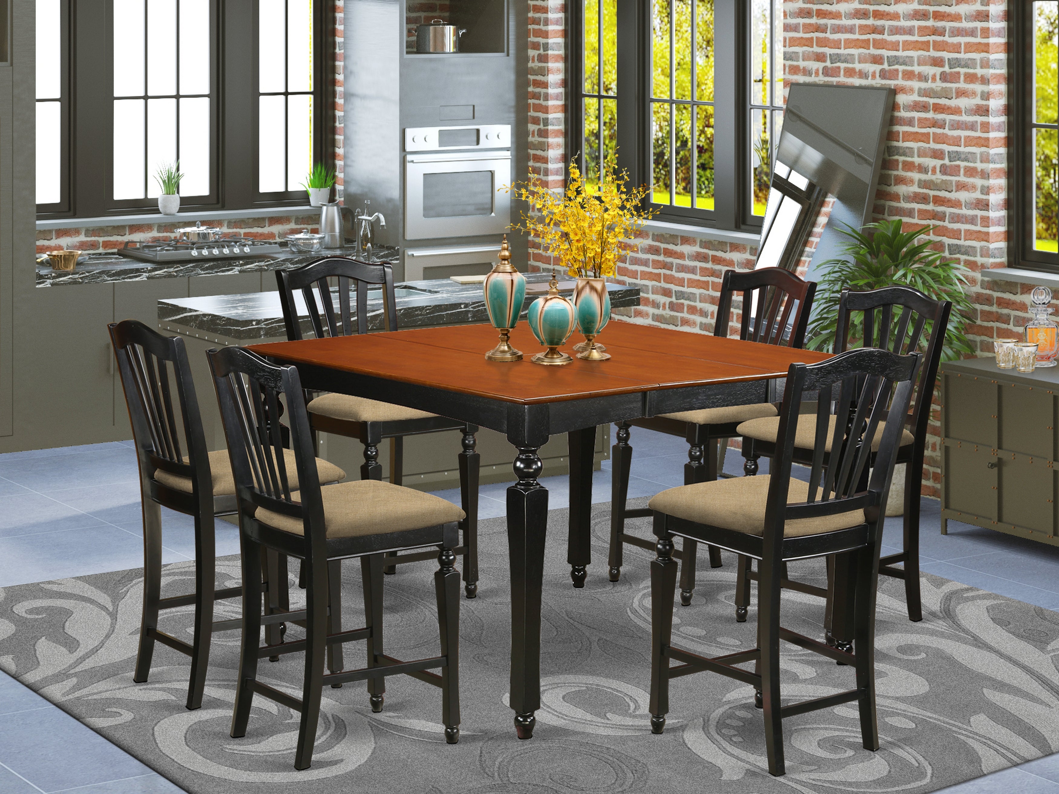 CHEL7-BLK-C 7 Pc Counter height Table set-Square pub Table and 6 counter height Chairs