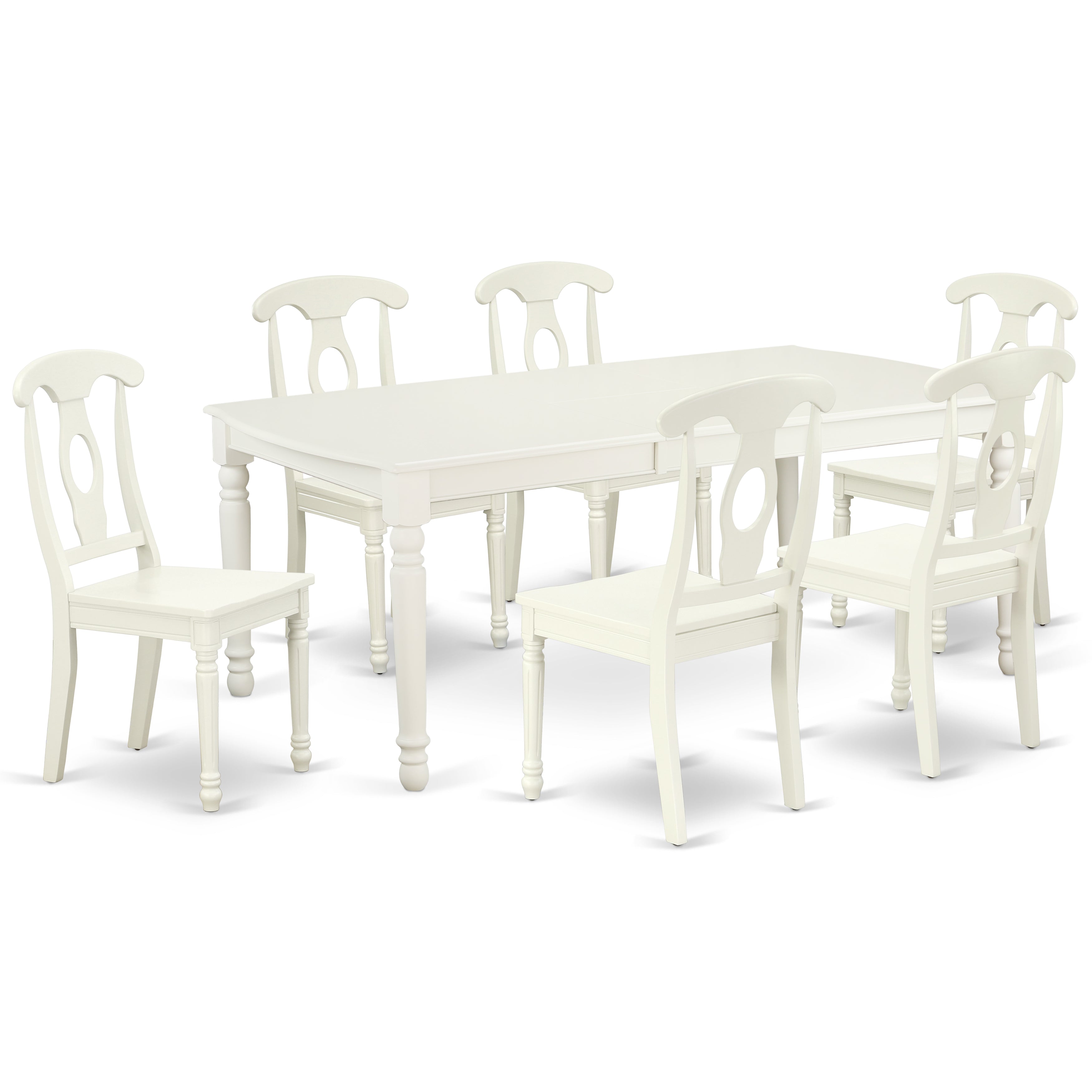 DOKE7-LWH-W 7PC Rectangular 60/78 inch Table with 18 In Leaf and 6 Panel Back Chairs