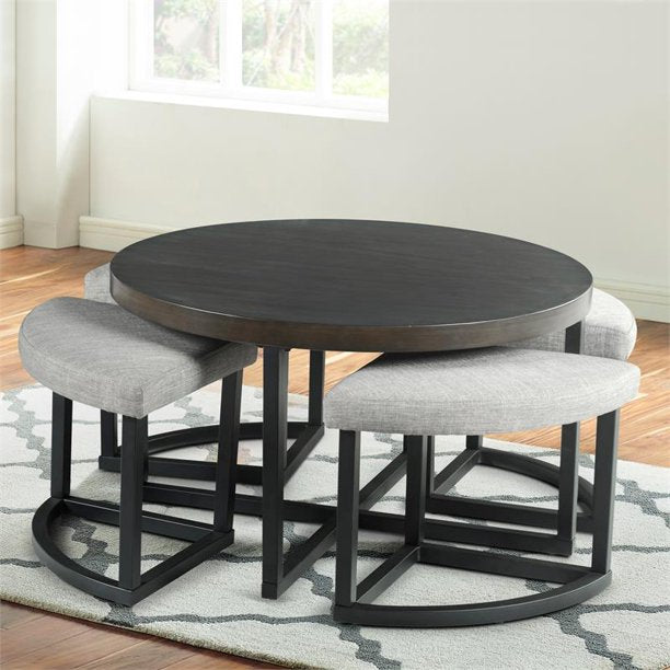 Steve Silver Yukon Black Metal Base Coffee Table with Stools