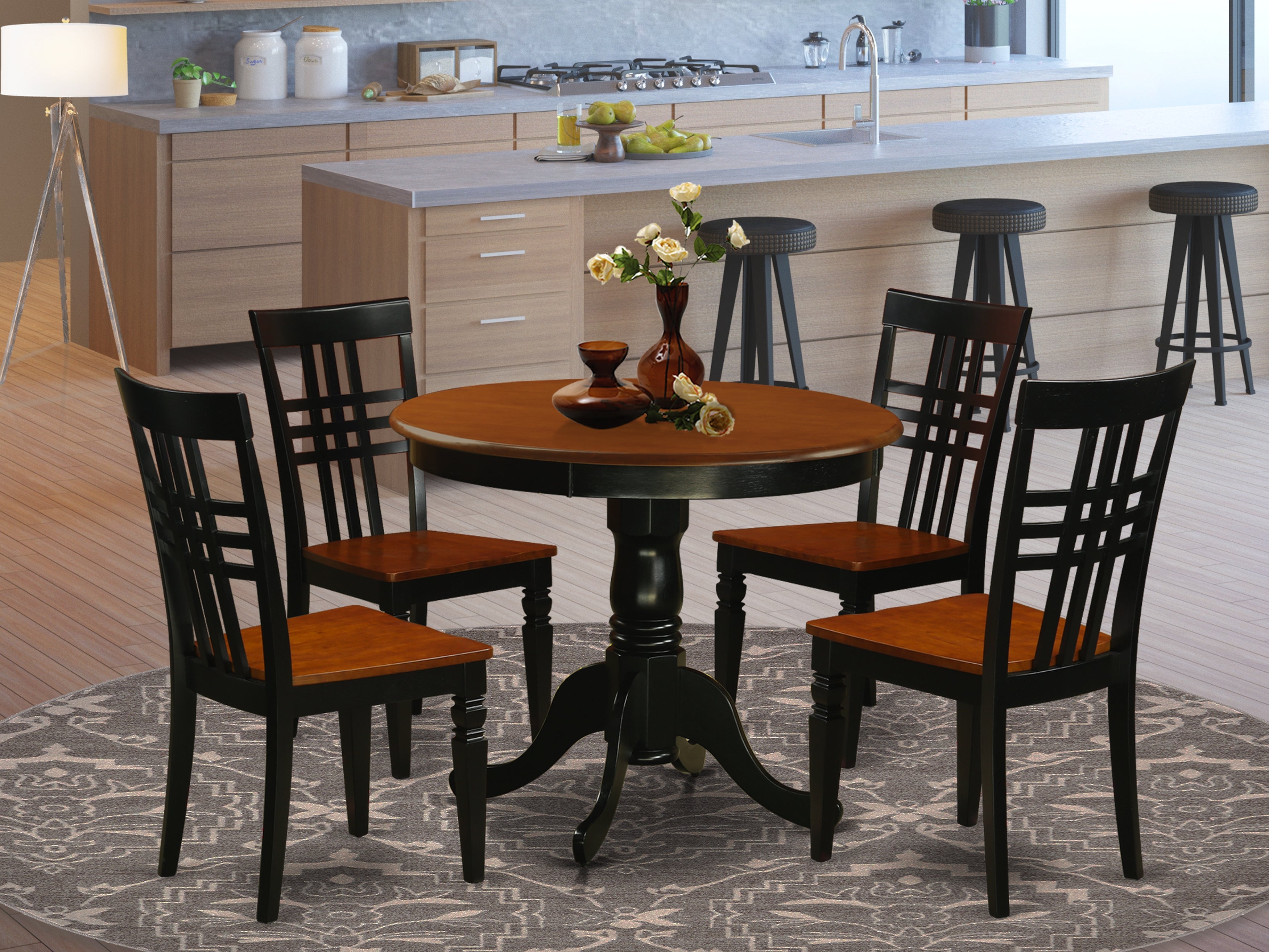 ANLG5-BCH-W 5 Pc Dining room set with a Table and 4 Dining Chairs in Black and Cherry