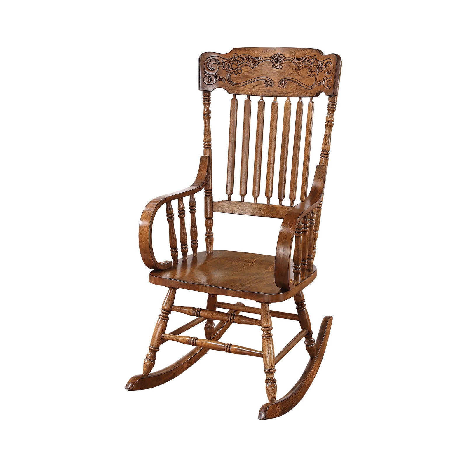 Coaster Traditional Hand Carved Windsor Back Rocking Chair Warm Brown 600175