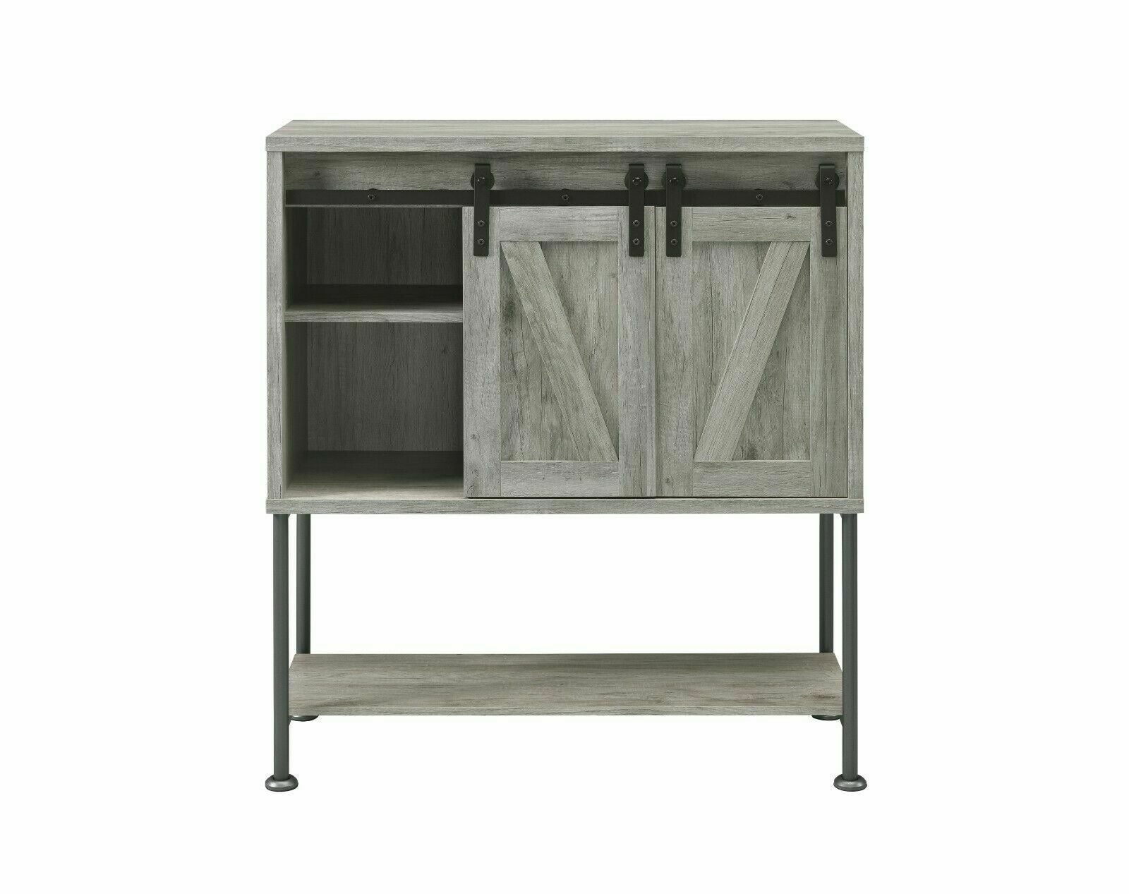 Coaster Country Rustic Farmhouse Sliding Barn Door Bar Cabinet Wine Storage Gray