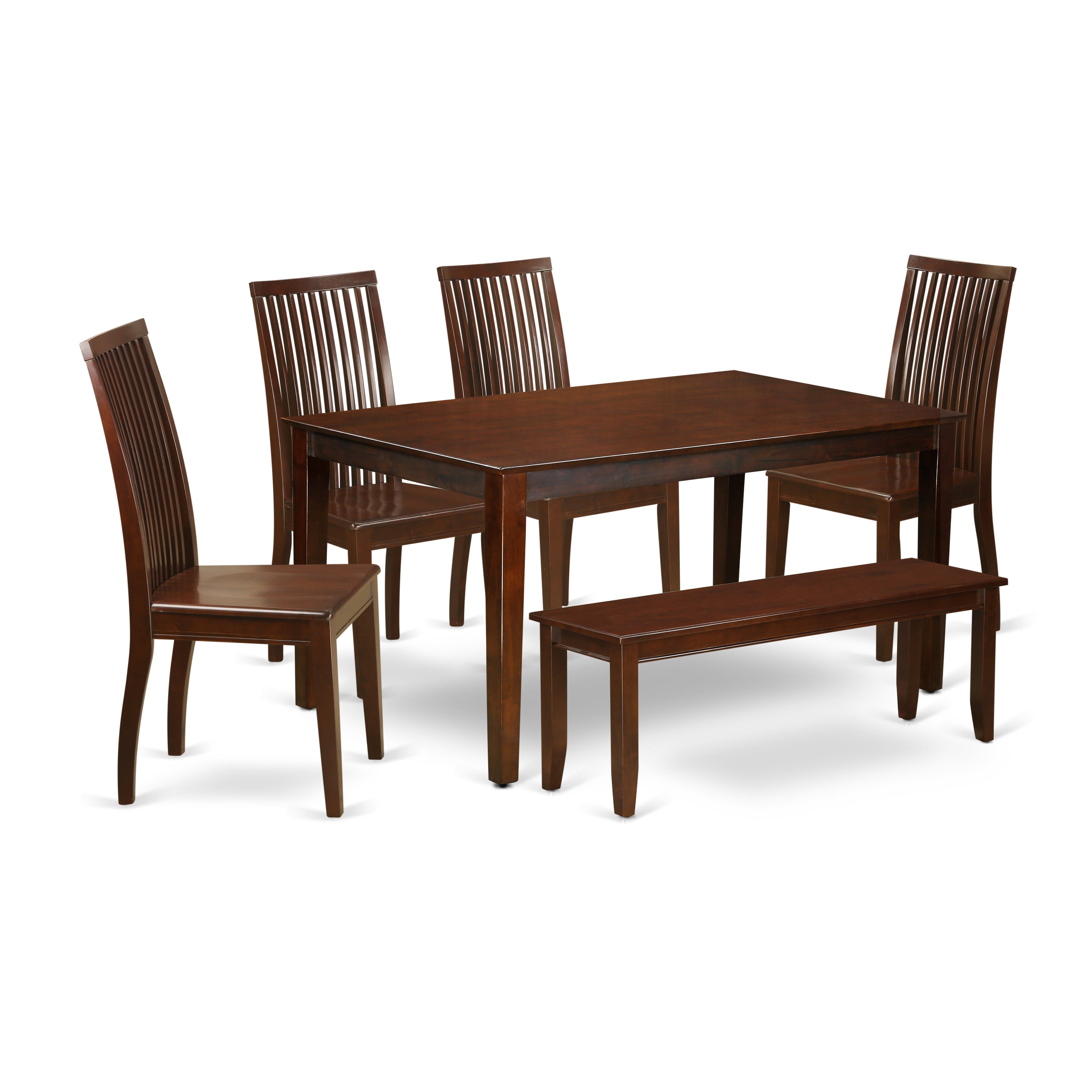 CAIP6-MAH-W 6 PC dining table set-Solid Top Kitchen table and 4 Wood Seat Kitchen Chairs plus one bench