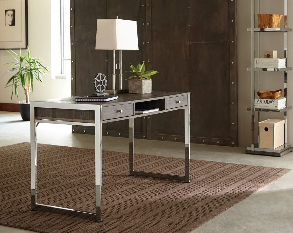 Wallice 2-Drawer Writing Desk Weathered Grey And Chrome