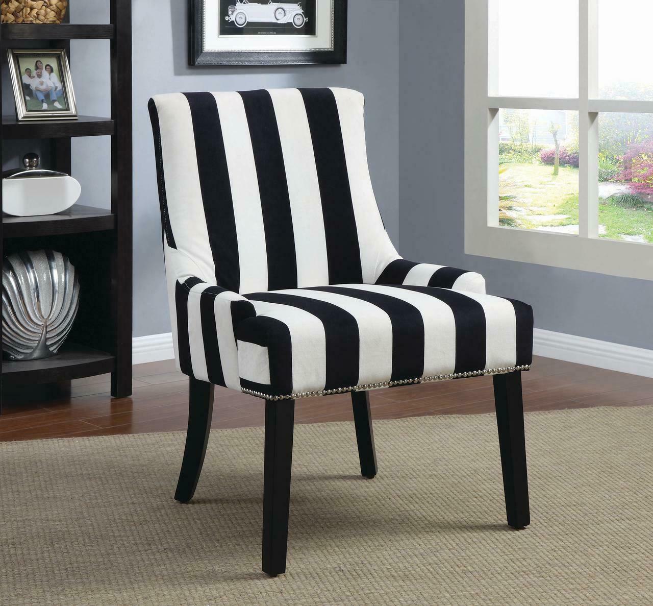 Modern Velvet Navy And White Accent Chair with Nailhead Trim