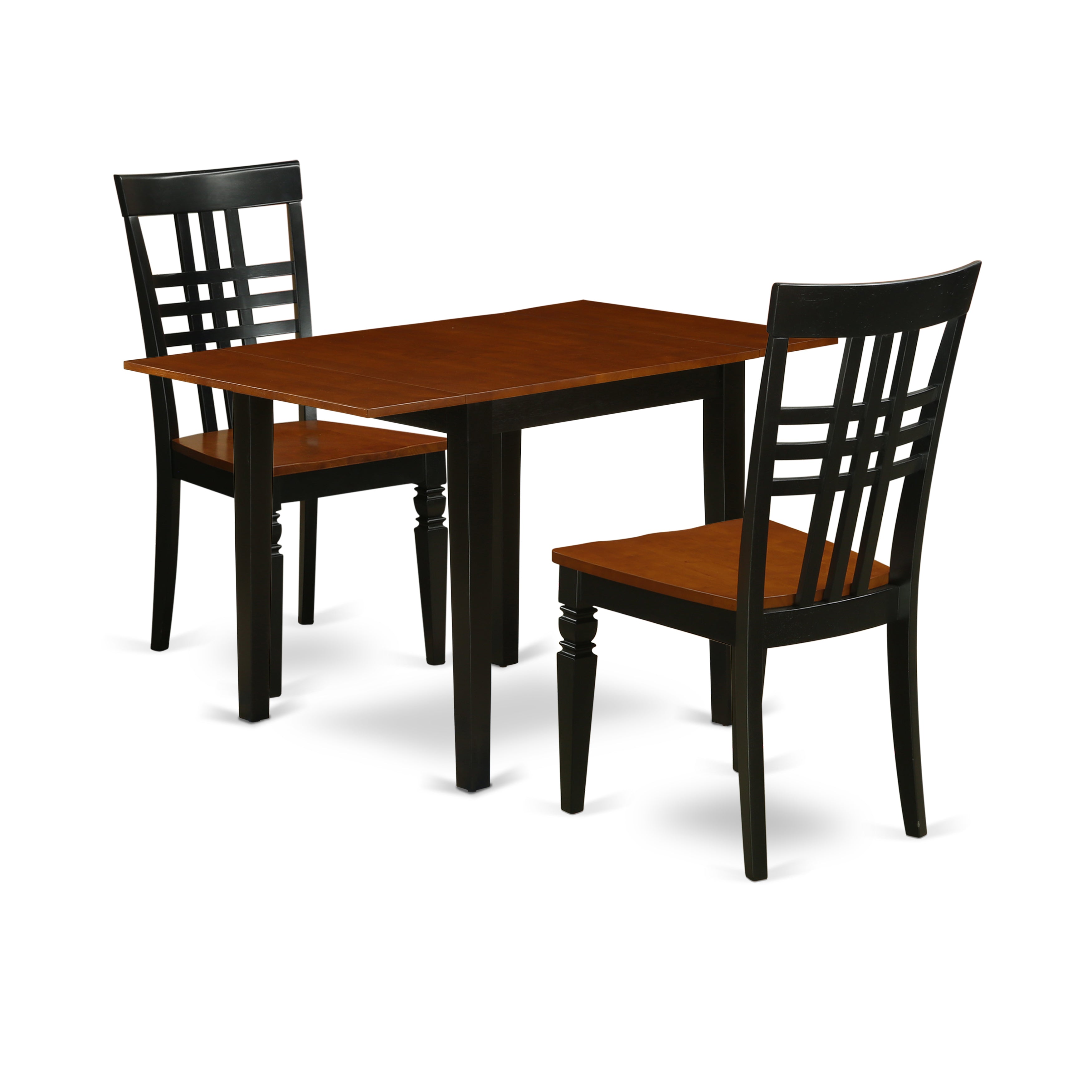 East West Furniture NDLG3-BCH-W 3Pc Modern Dining Table Set Offers a Dining Room Table and 2 Dining Room Chairs with Rubberwood Seat and Panel Back, Black and Cherry Finish