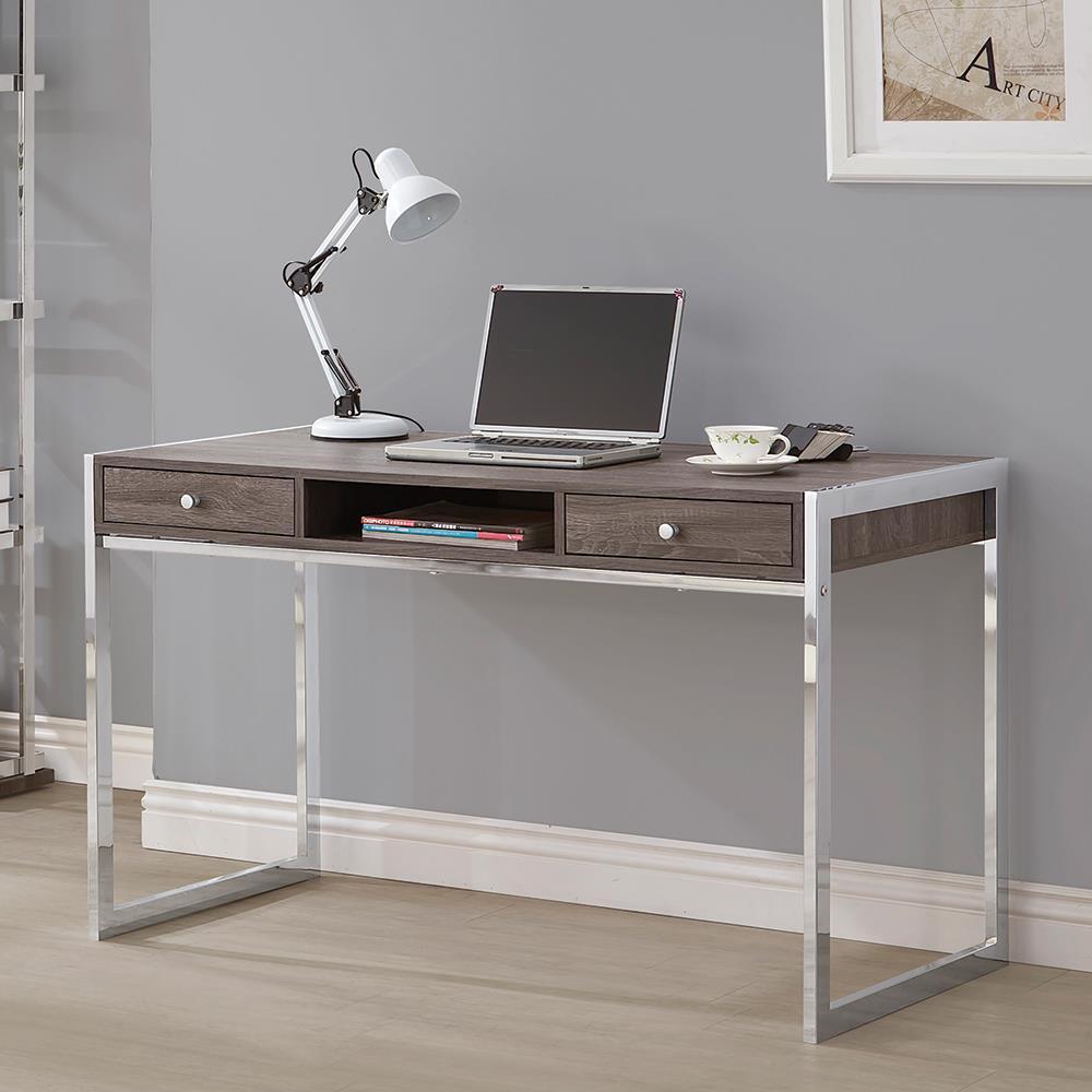 Wallice 2-Drawer Writing Desk Weathered Grey And Chrome