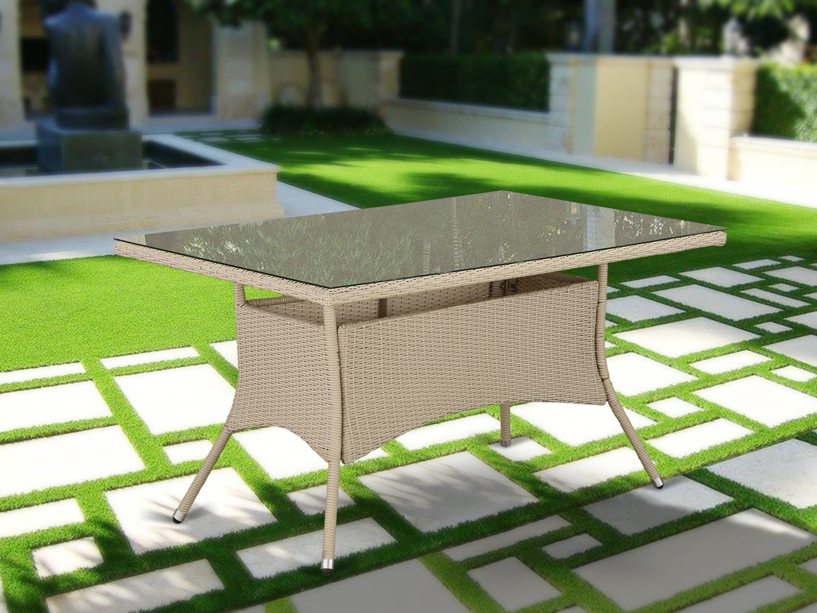 Valencia Metal and Wicker Patio Dining Table in Cream