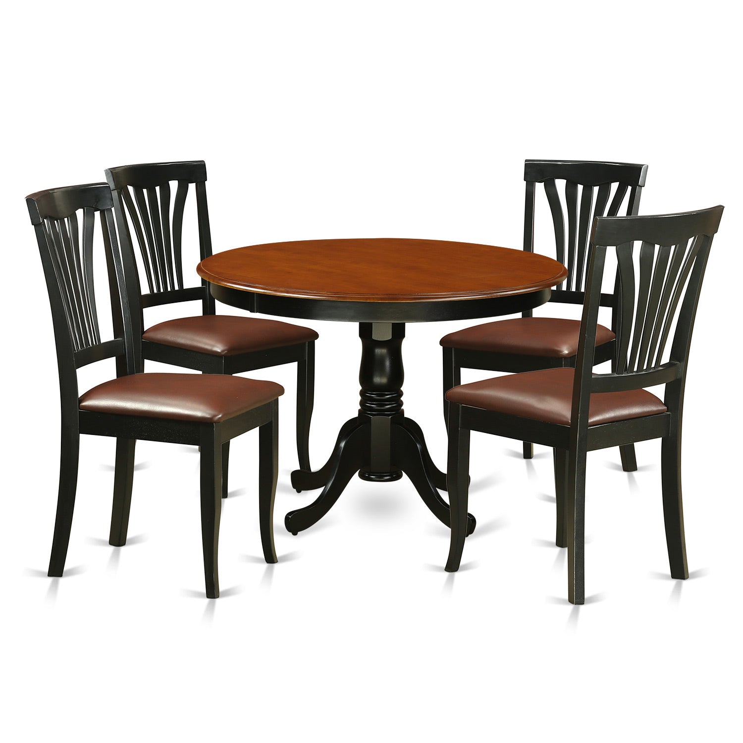 HLAV5-BCH-LC 5 Pc set with a Round Dinette Table and 4 Leather Kitchen Chairs in Black