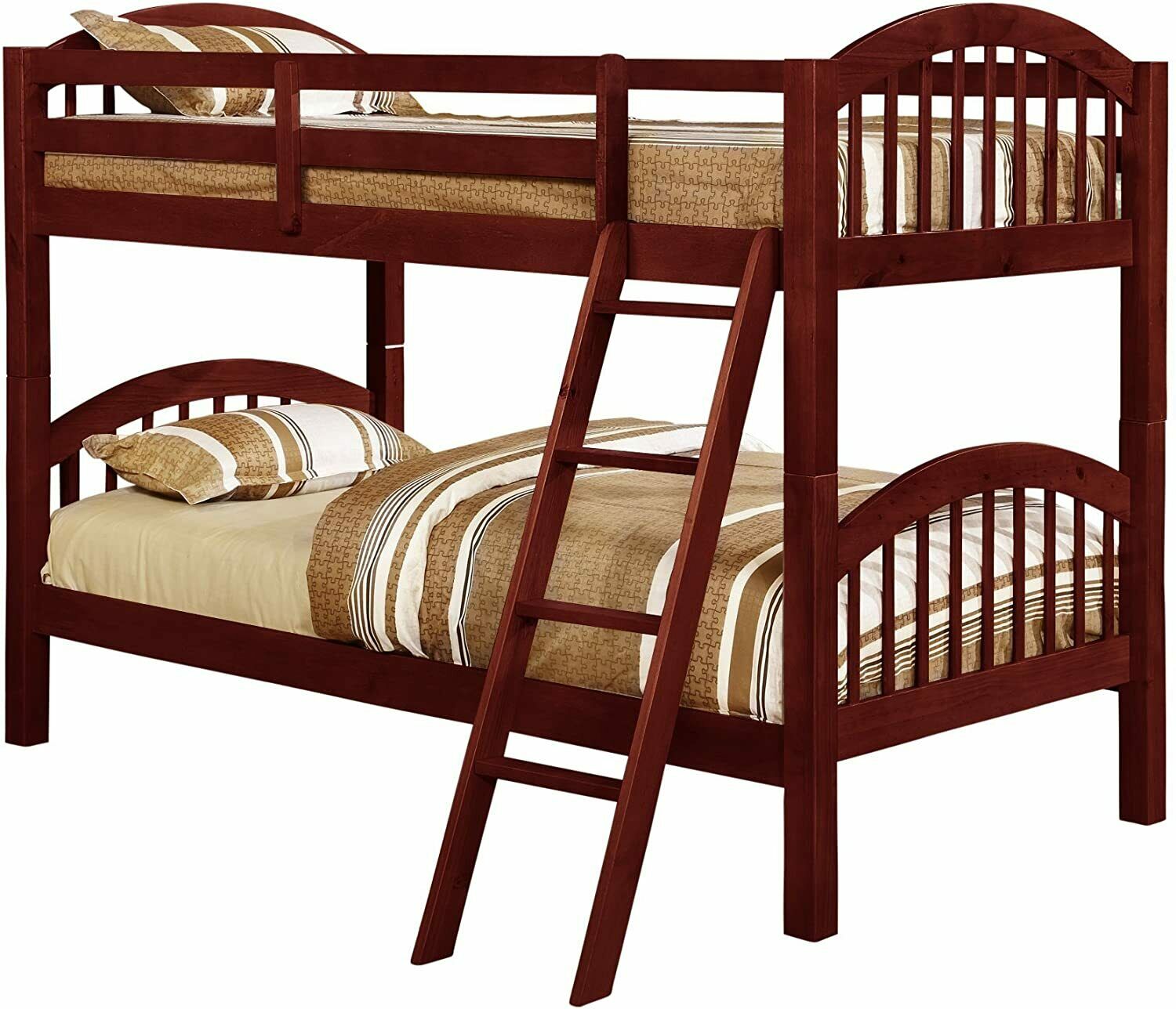 Wood Arched Design Convertible Twin Over Twin Bunk Bed Cherry Finish