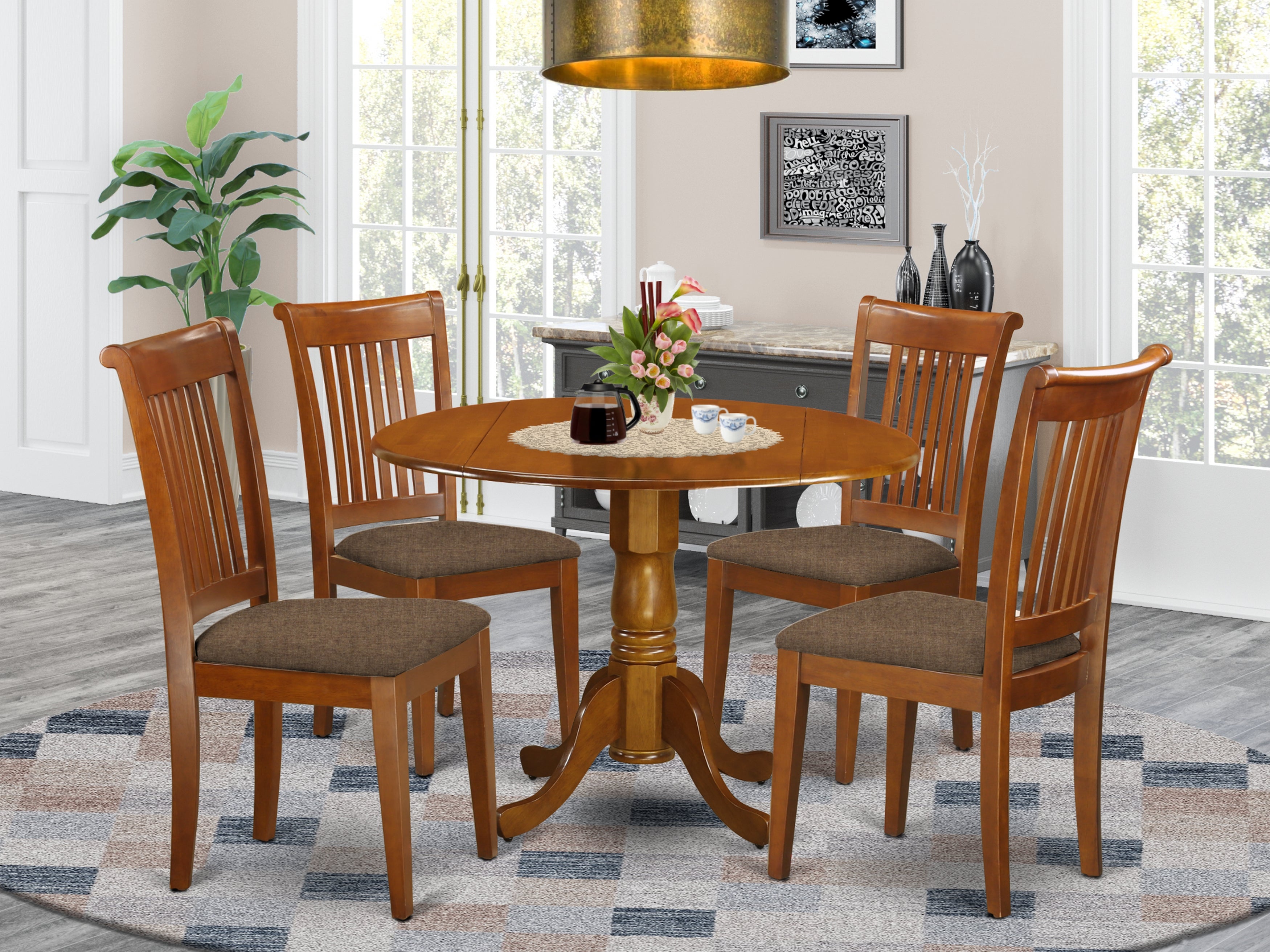 DLPO5-SBR-C 5 PC Kitchen Table set-small Kitchen Table-plus 4 dinette Chairs