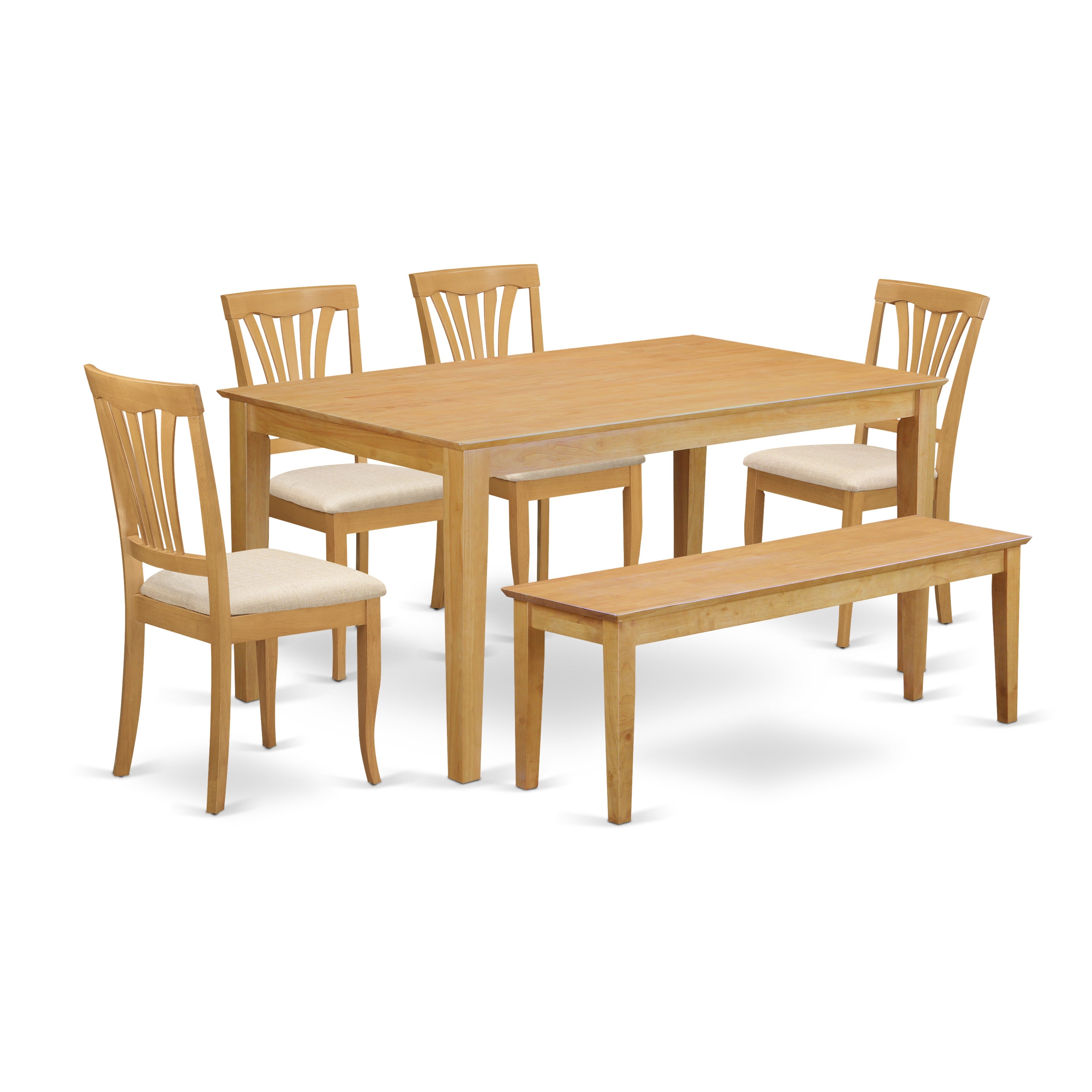 CAAV6-OAK-C 6-Pc Dinette set - Kitchen dinette Table and 4 Dining Chairs plus Wooden bench