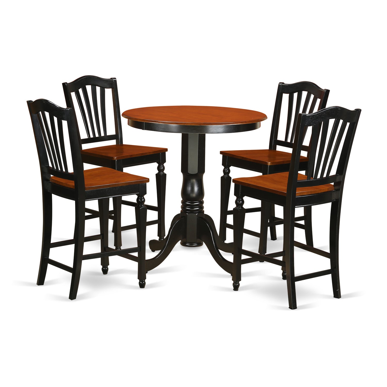 EDCH5-BLK-W 5 Pc counter height pub set-pub Table and 4 bar stools