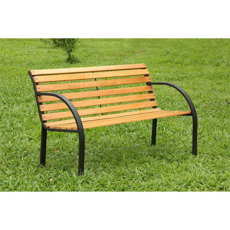 Jordy Transitional Metal Patio Bench in Black Outdoor Furniture