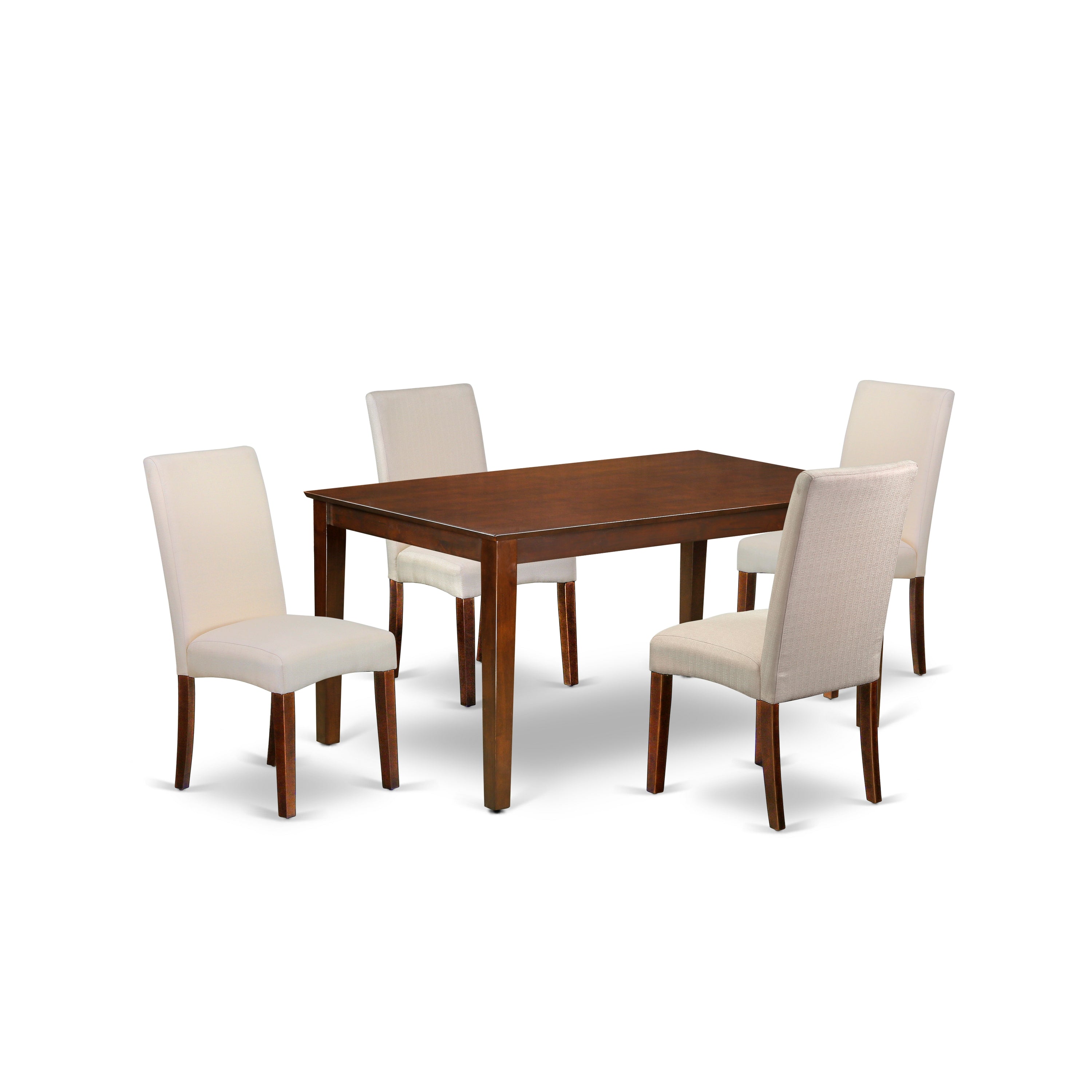 CADR5-MAH-01 5Pc Rectangle 60" Dining Room Table And 4 Parson Chair With Mahogany Finish Leg And Linen Fabric- Cream Color