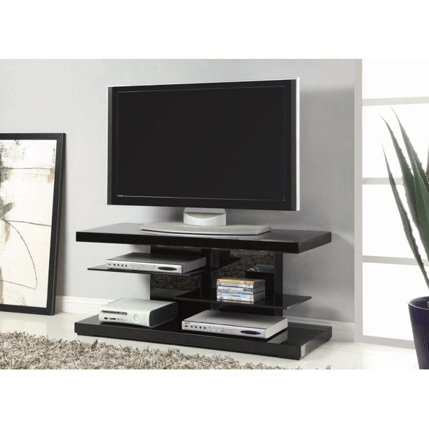 Coaster Modern 2-shelf TV Console With Glass Shelves Glossy Black