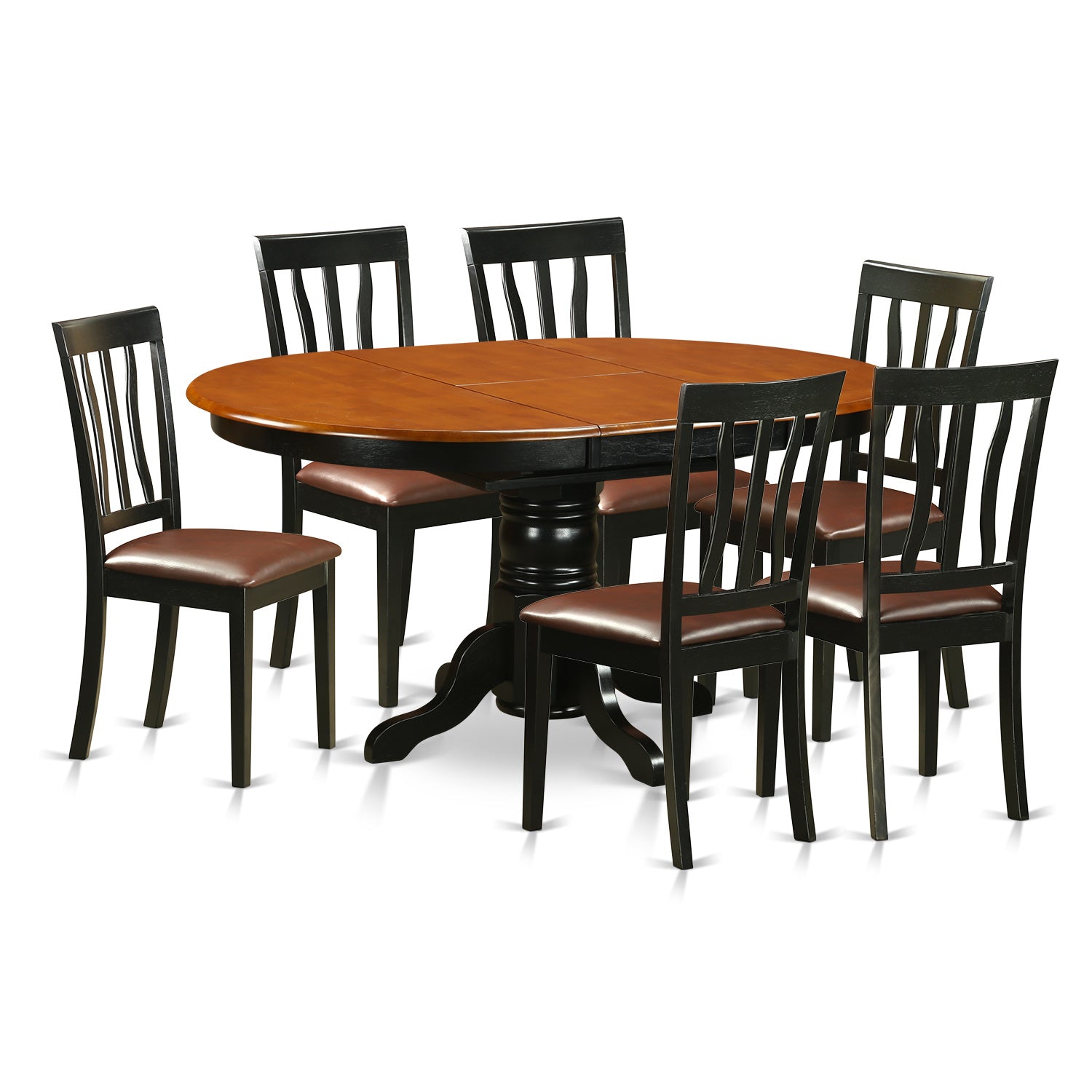 7 Pc Avon Kitchen Dining Room Table w/ leaf & 6 Chairs set In Black / Cherry
