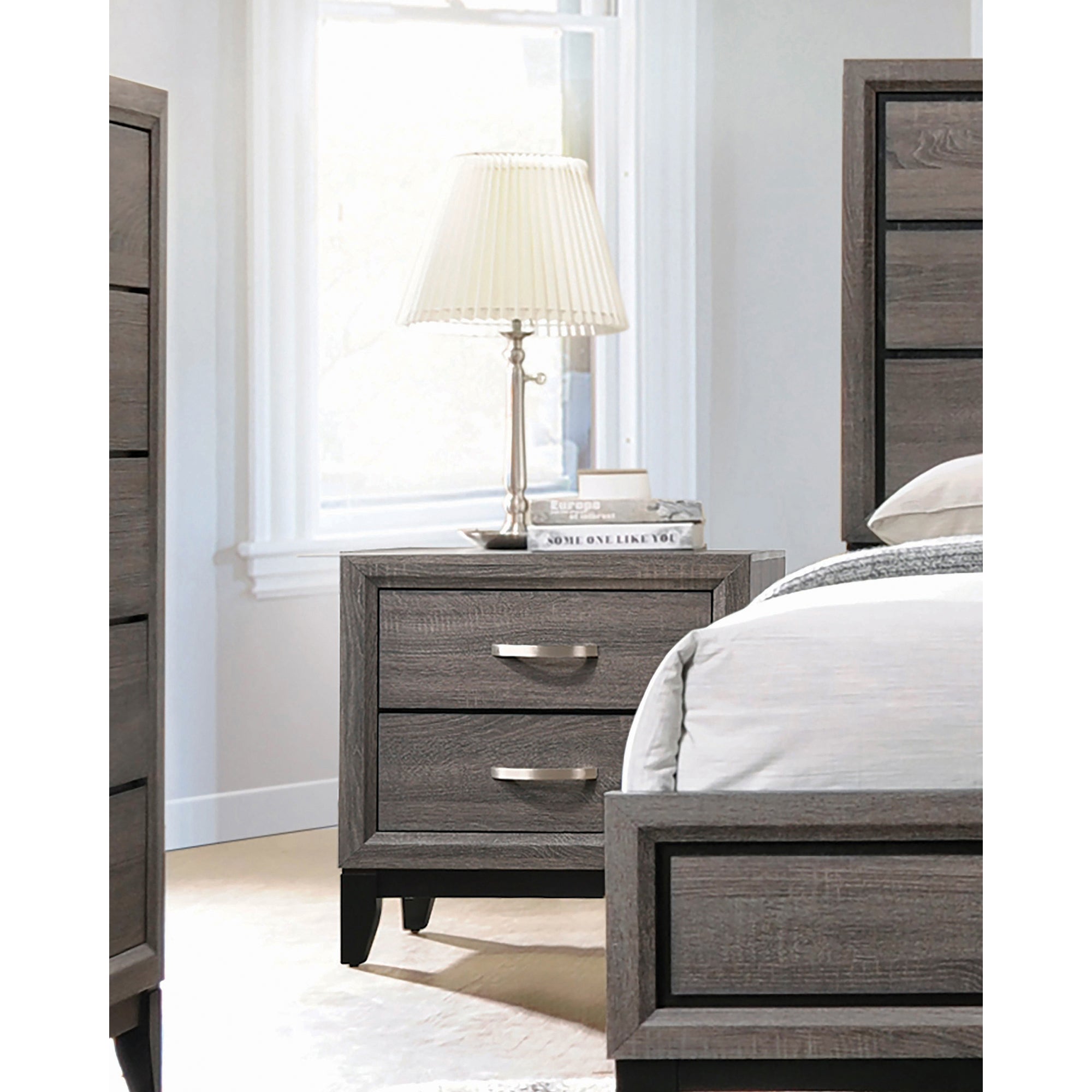 Coaster Watson Contemporary 2 Drawer Nightstand Grey Oak and Black