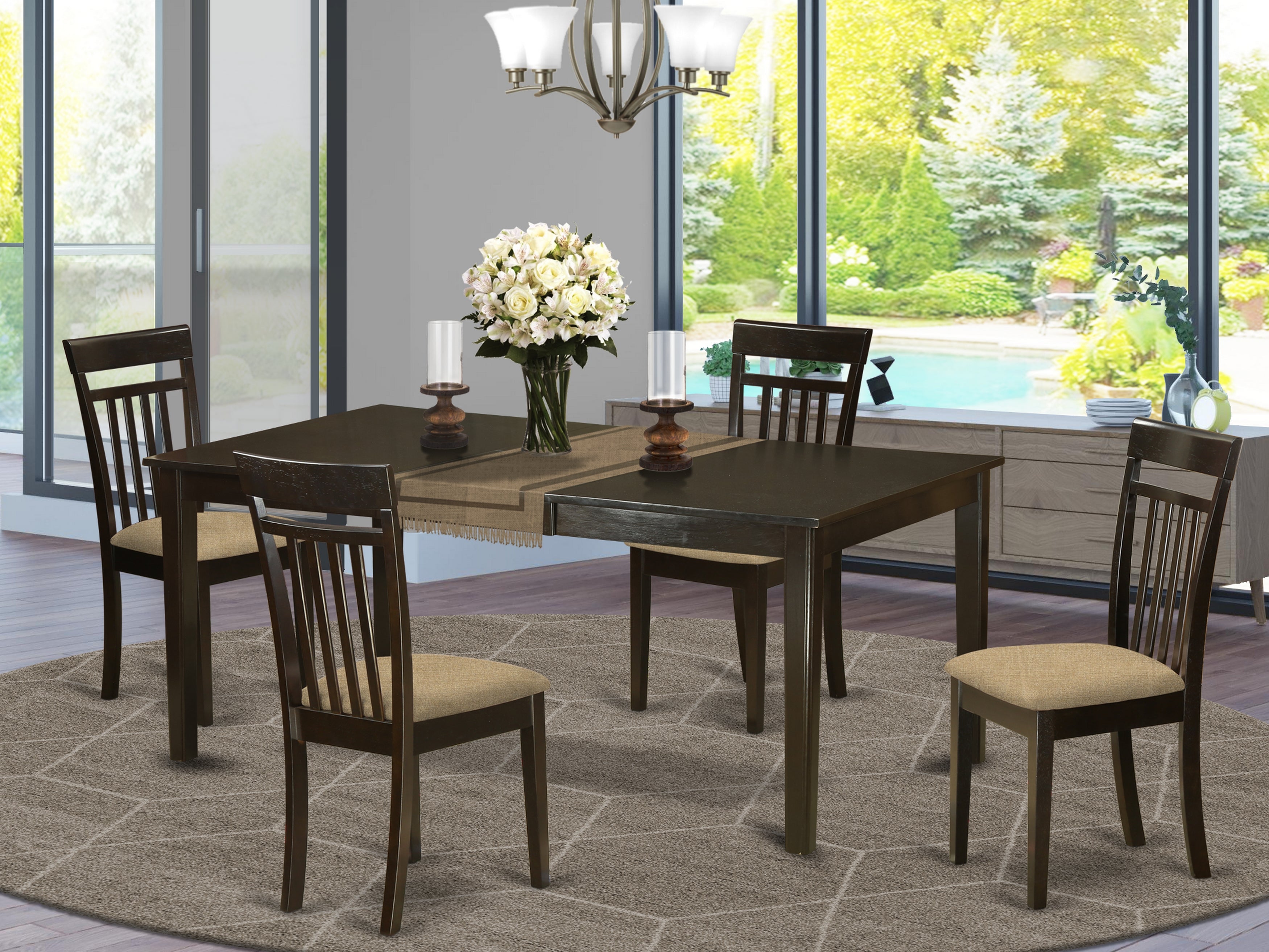 HECA5-CAP-C 5 Pc formal Dining room set-Dinette Table featuring Leaf and 4 Dining Chairs.