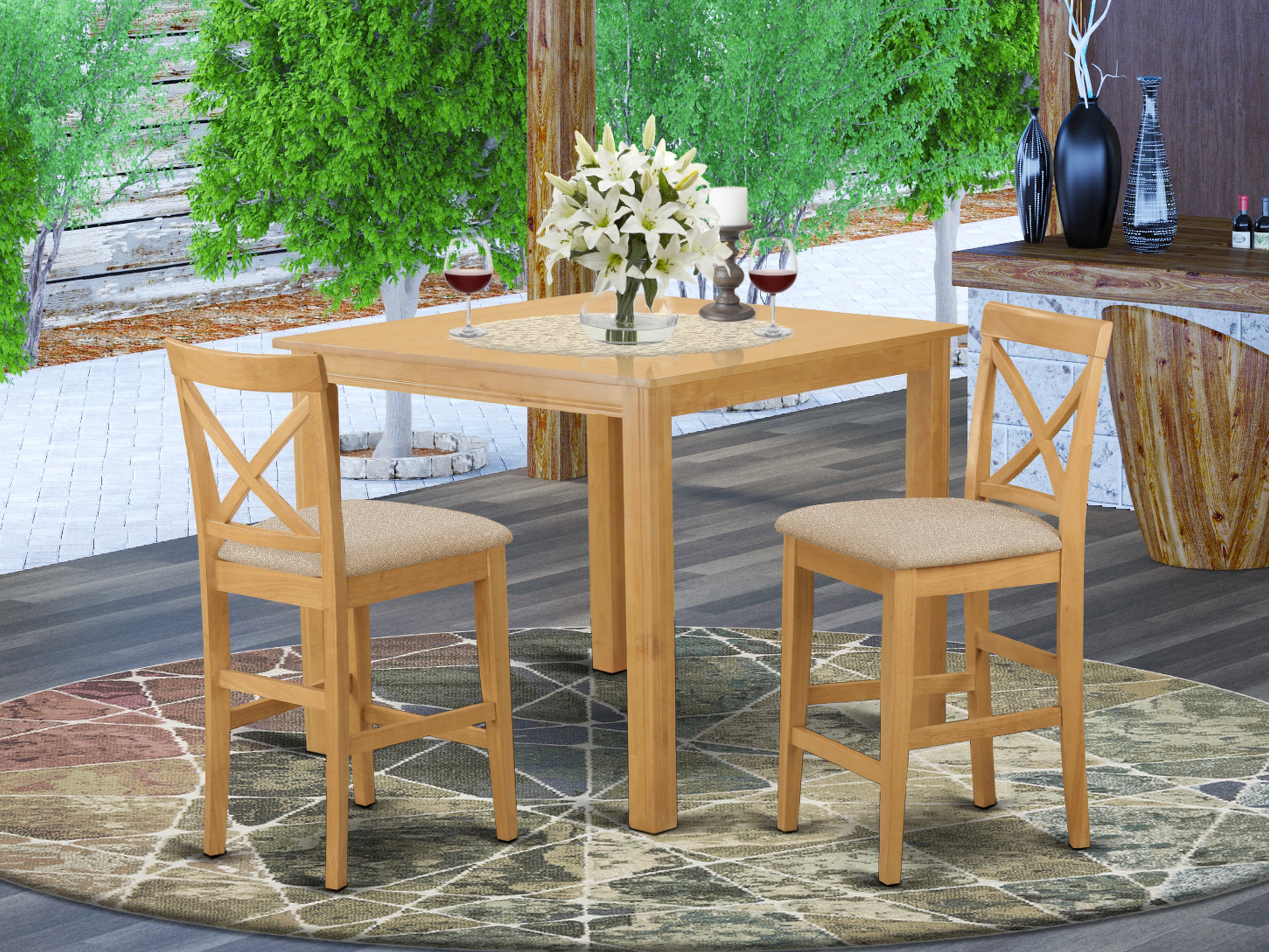 CFPB3-OAK-C 3 Pc counter height pub set - Dining Table and 2 counter height Dining chair.