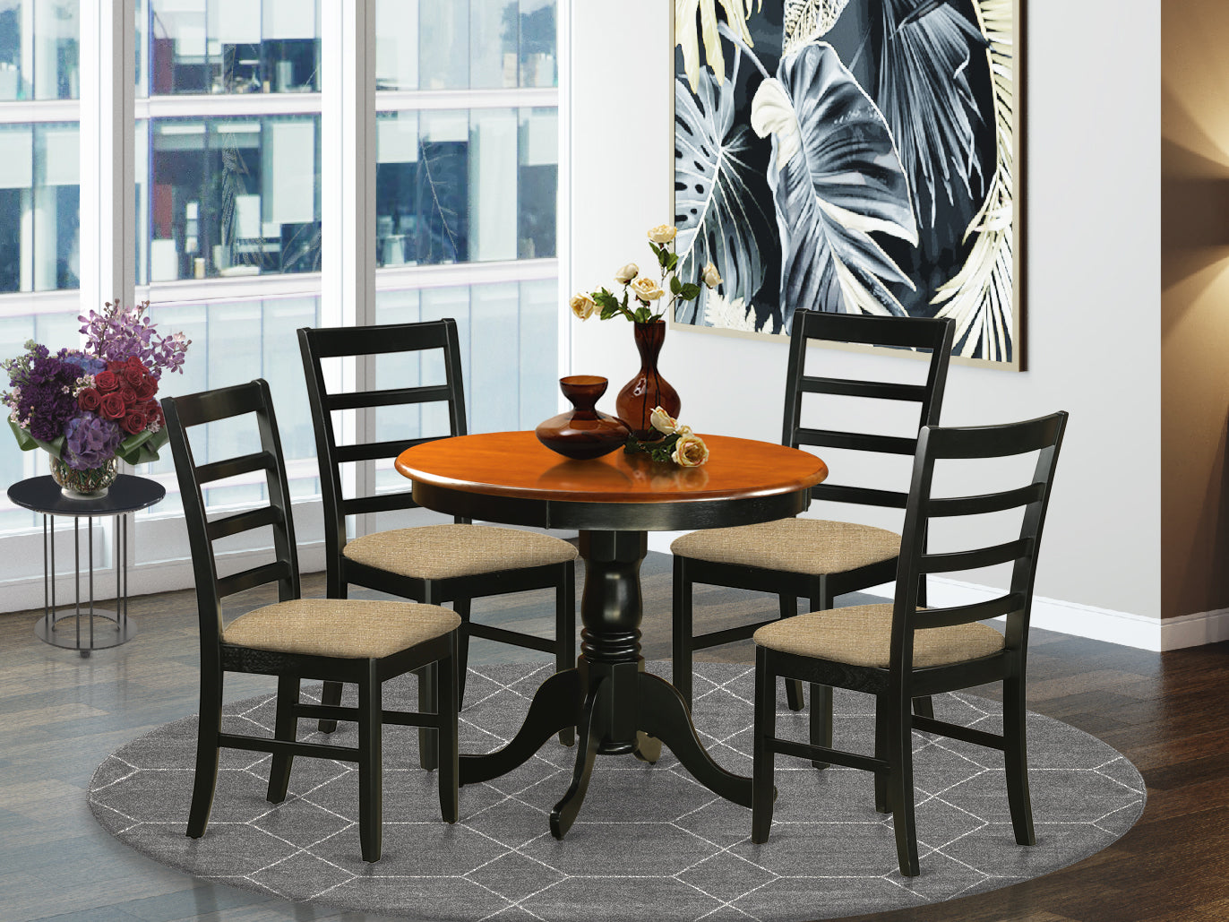 ANPF5-BLK-C Dining furniture set - 5 Pcs with 4 Microfiber Chairs in Black