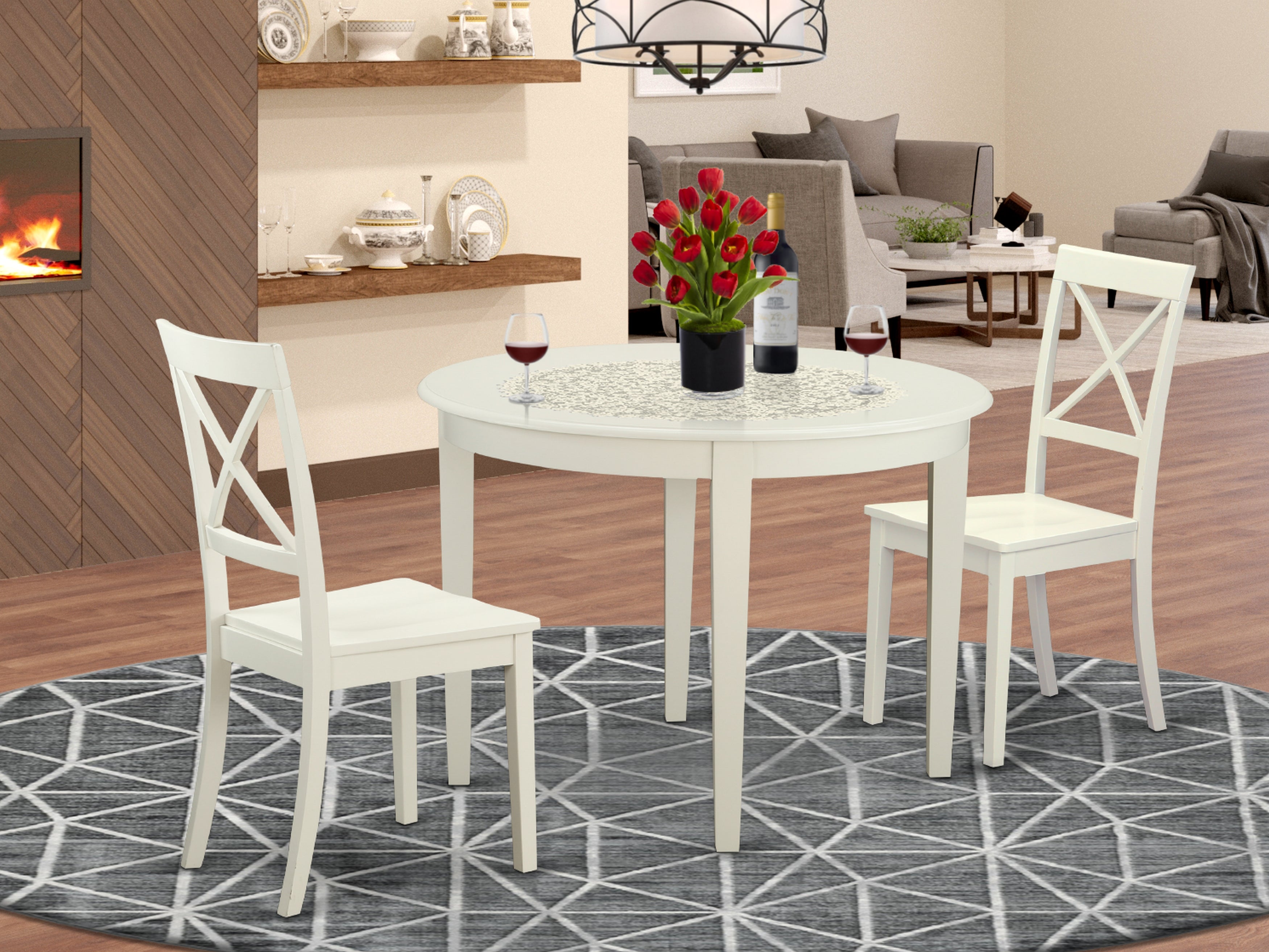 BOST3-WHI-W 3 Pc Dining room set for 2-Small Kitchen Table and 2 Kitchen Chairs