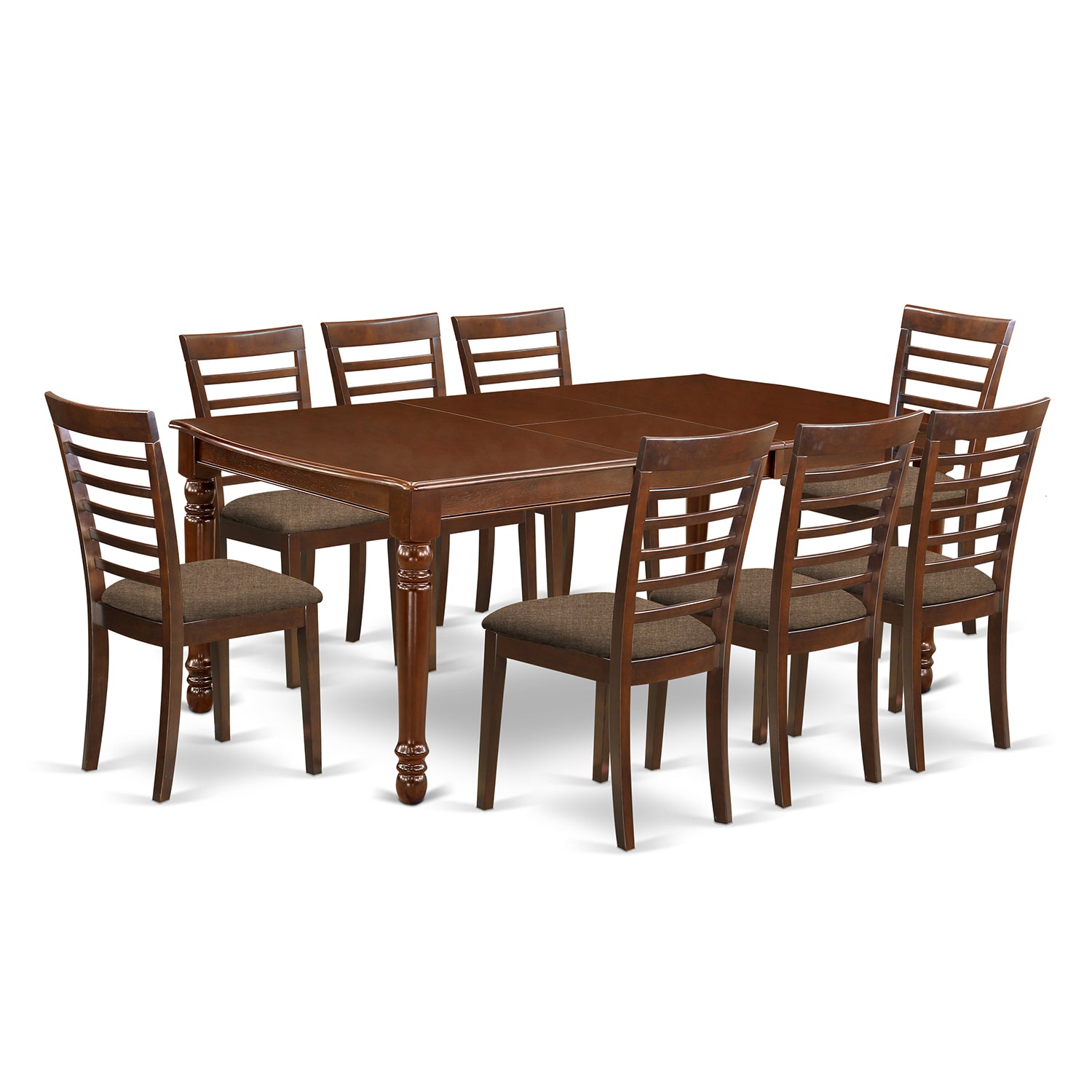 DOML9-MAH-C 9Pc Rectangle 60/78" Dining Room Table With 18 In Self Storing Butterfly Leaf And 8 Microfiber Upholstery Seat Chairs