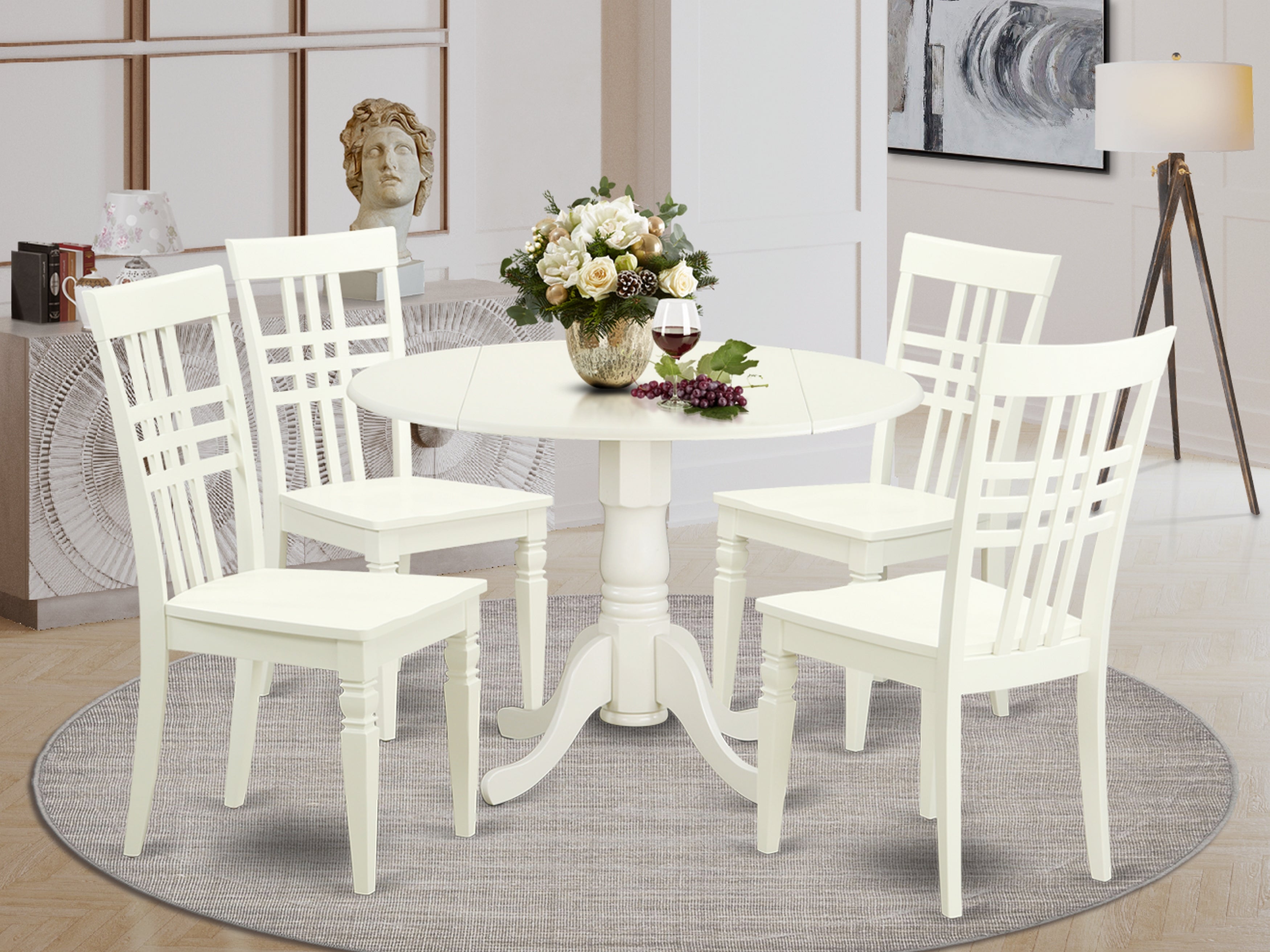 DLLG5-LWH-W 5 PC Small Kitchen Table set with a Table and 4 Dining Chairs in Linen White