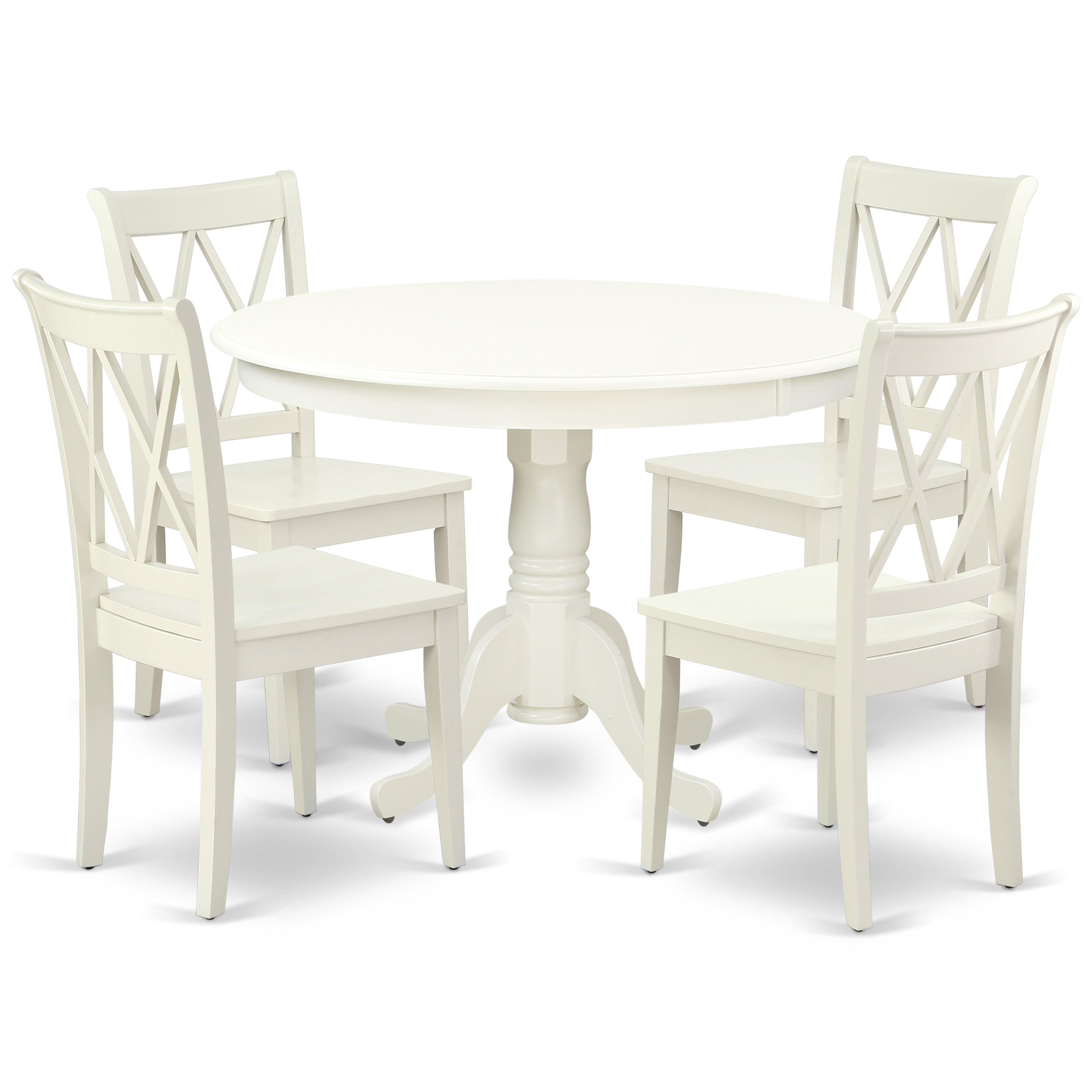 HLCL5-LWH-W 5PC Round 42 inch Table and 4 Double X back Chairs