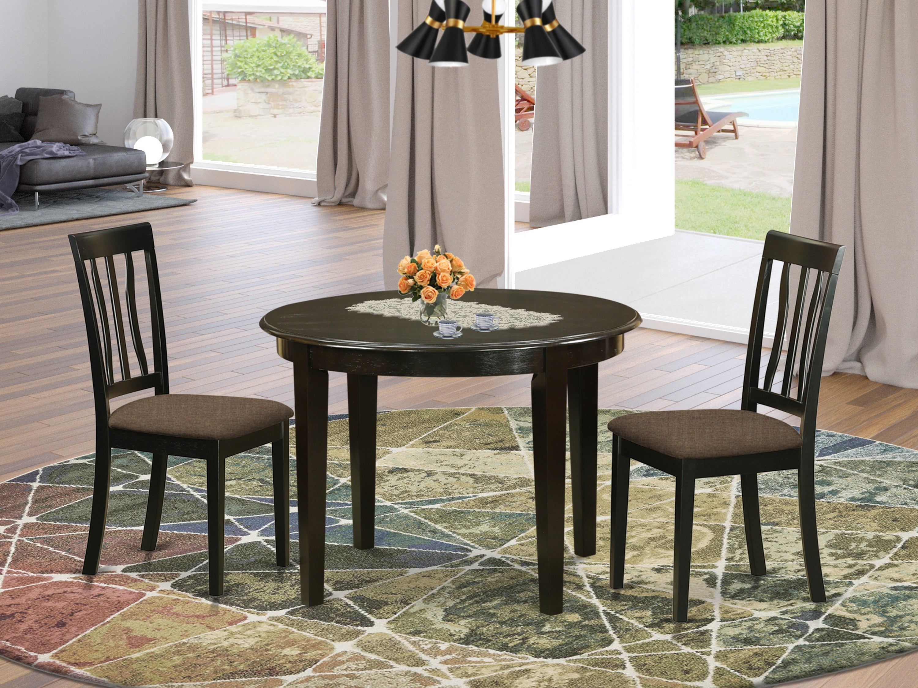 BOAN3-CAP-C 3 PC Kitchen Table set-Small round Table and 2 Kitchen Chairs