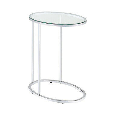 Oval Snack Sofa Chairside Accent Table Chrome And Clear 902927