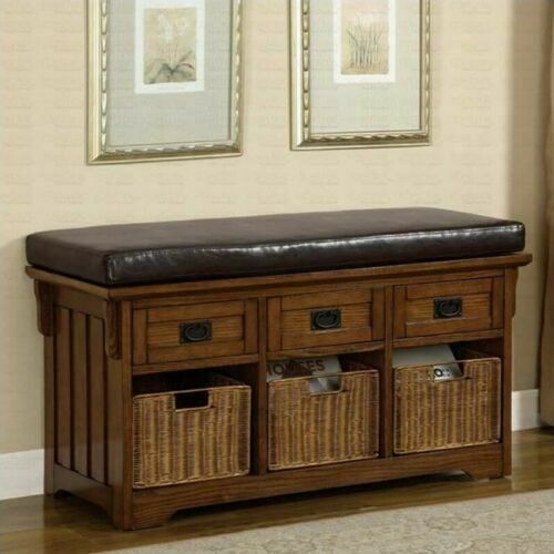 3-Drawer Upholstered Entryway Accent Storage Bench Brown 42"