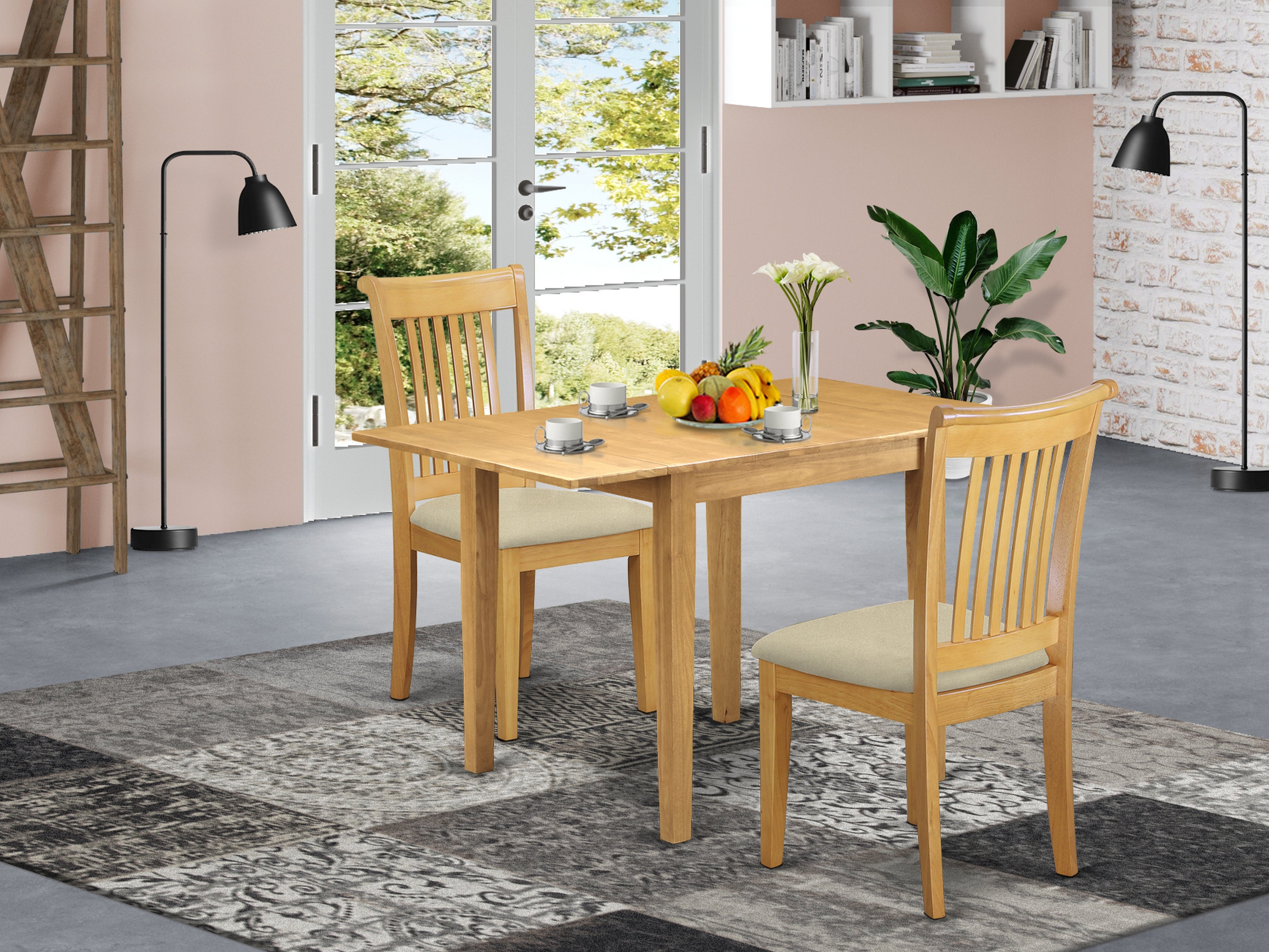 East West Furniture NDPO3-OAK-C, 3Pc Dinette Set for Small Spaces Contains a Kitchen Table and 2 Dining Chairs with Microfiber Upholstery Seat and Slat Back, Oak Finish