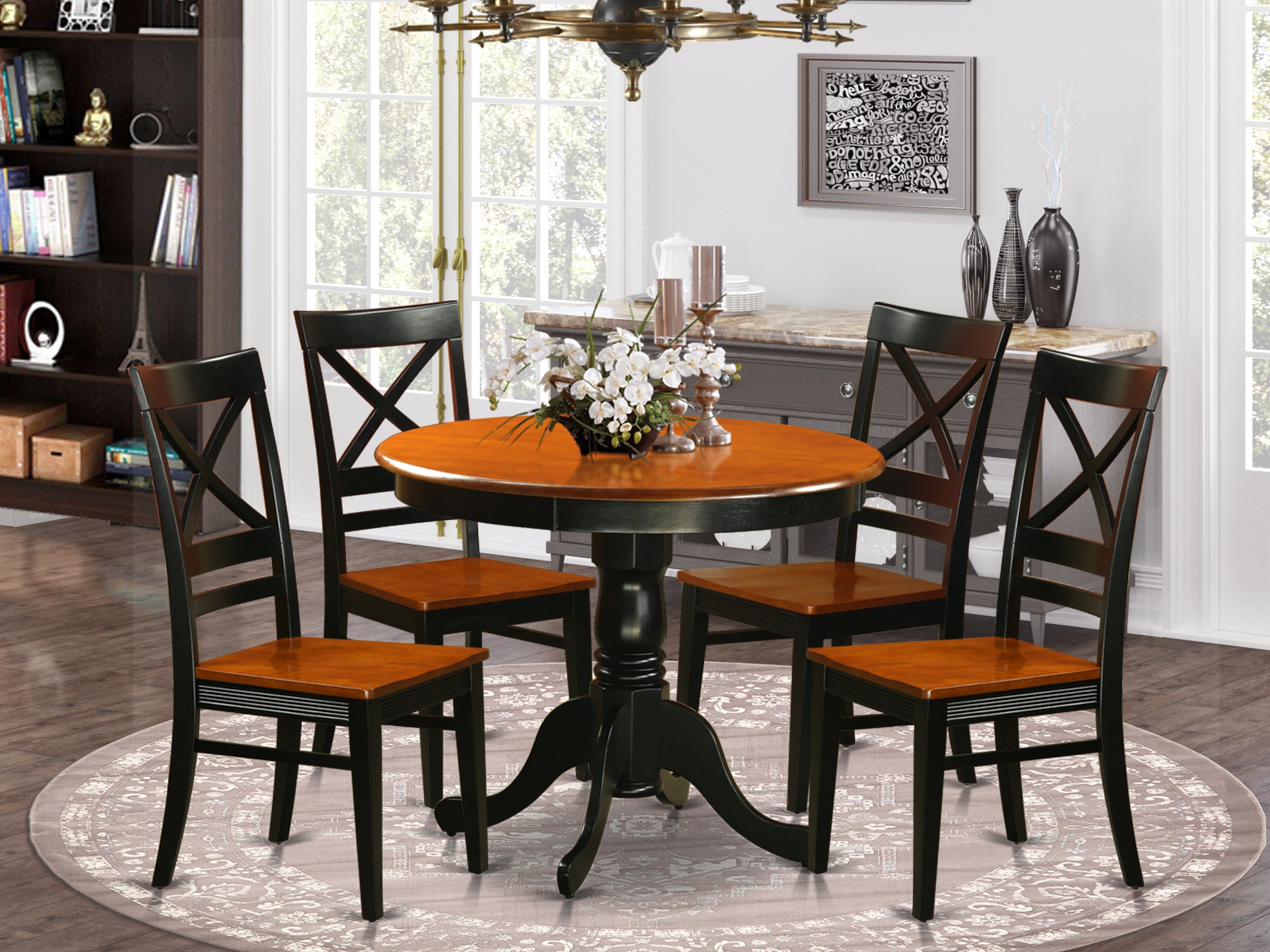 ANQU5-BLK-W Dining set - 5 Pcs with 4 Wood Chairs