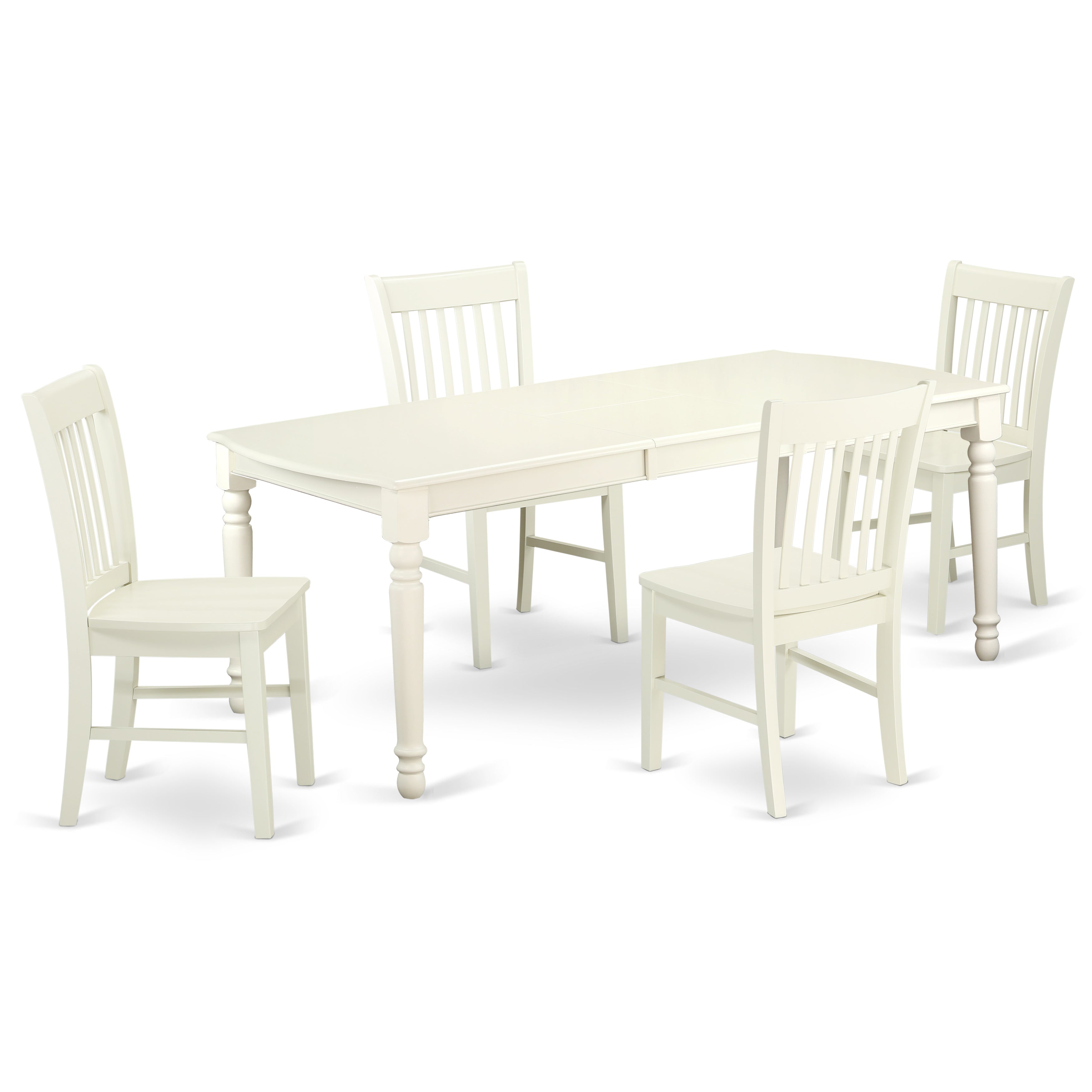 DONO5-LWH-W 5 PC kitchen tables and chair set with one Dover dining table and 4 kitchen chairs in a Linen White Finish