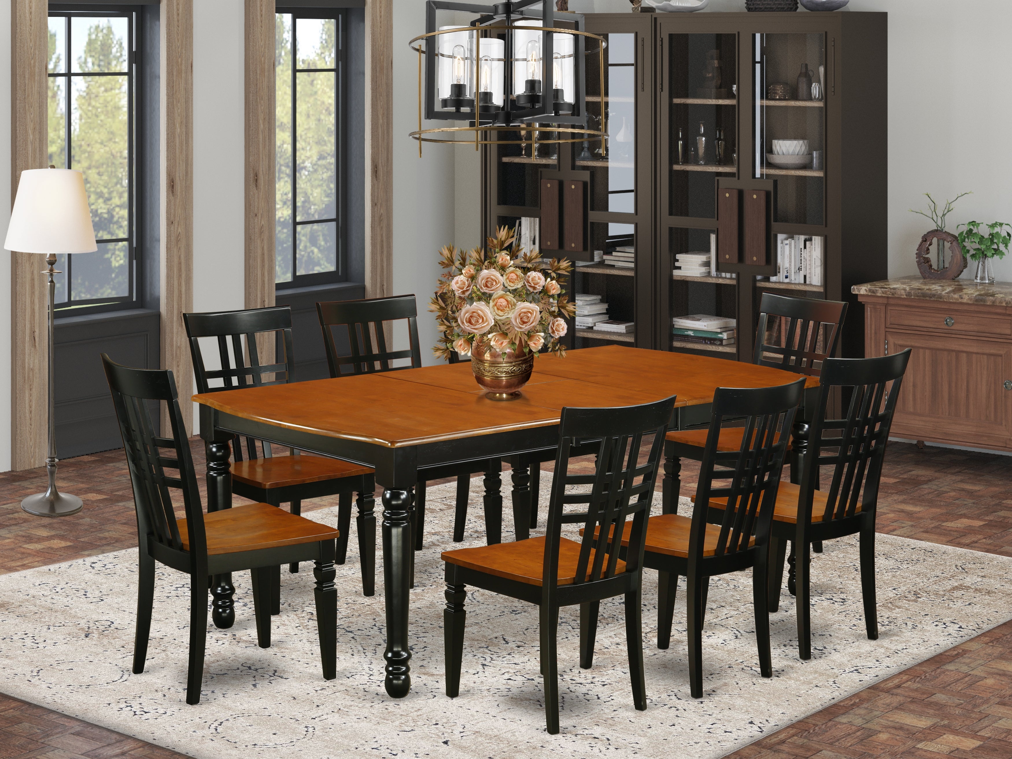 DOLG9-BCH-W 9 PC kitchen tables and chair set with one Dover table and 8 chairs in a Black and Cherry Finish